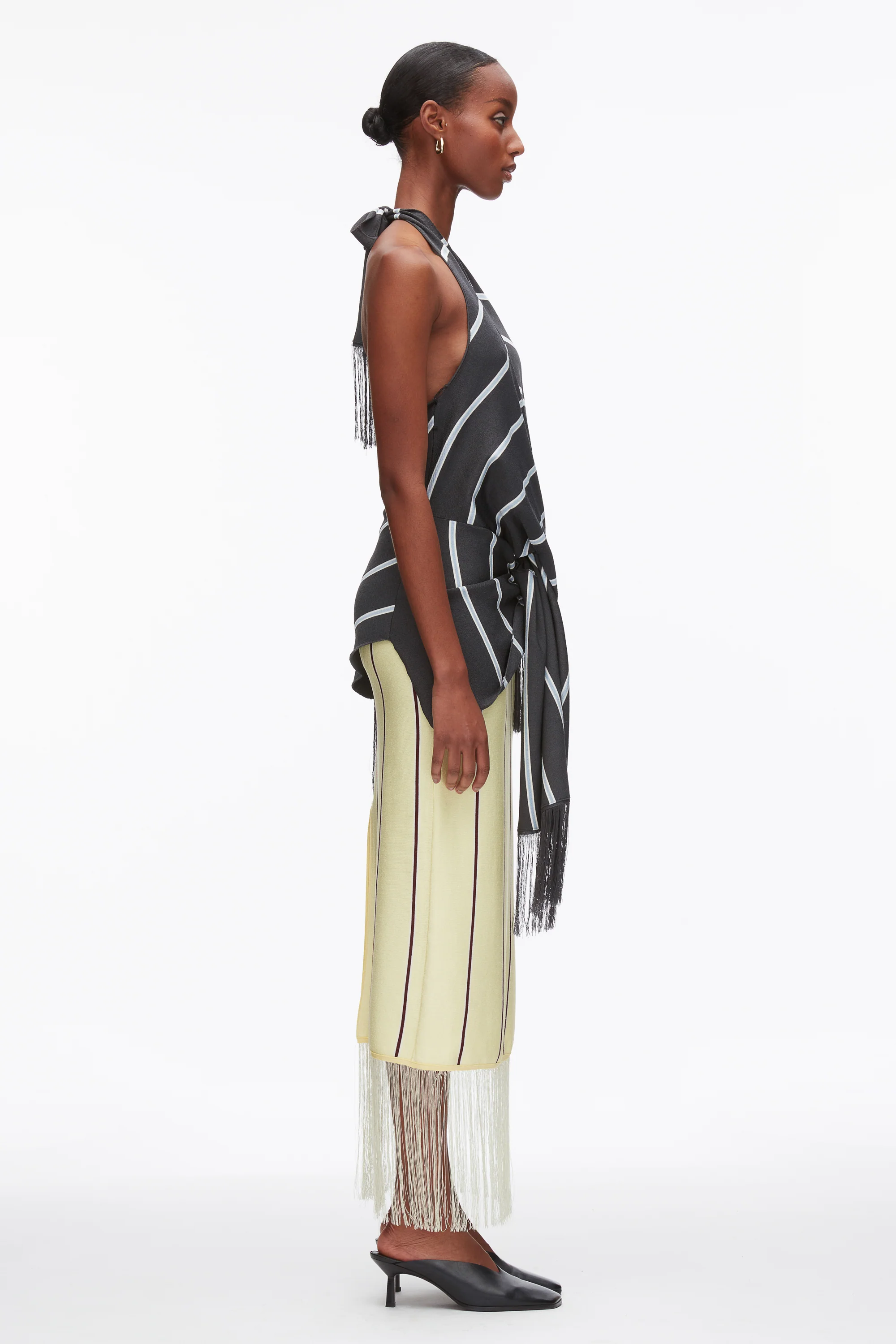 Draped Stripe Halter Top with Fringe - Image 10