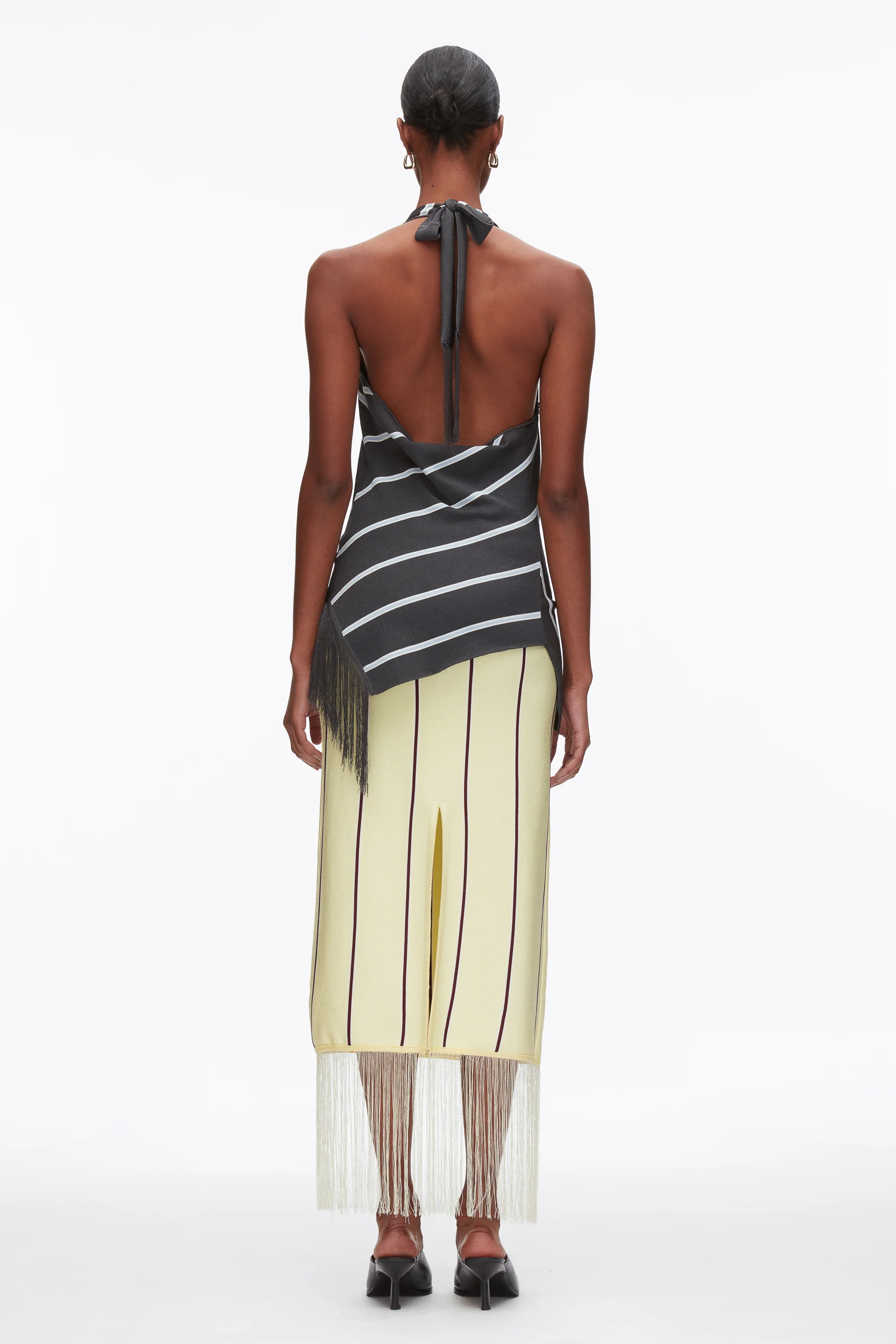 Draped Stripe Halter Top with Fringe - Image 11