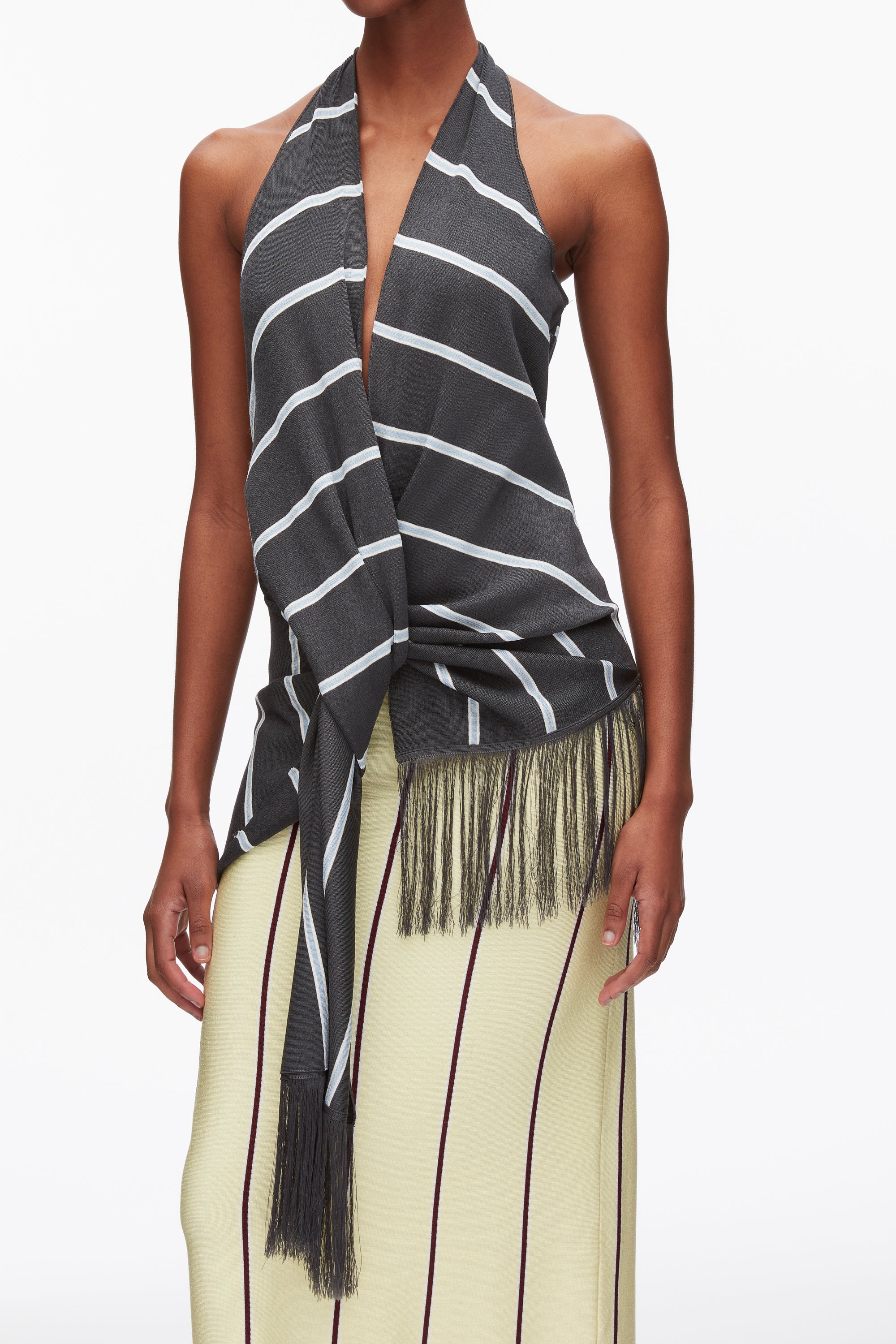 Draped Stripe Halter Top with Fringe - Image 12