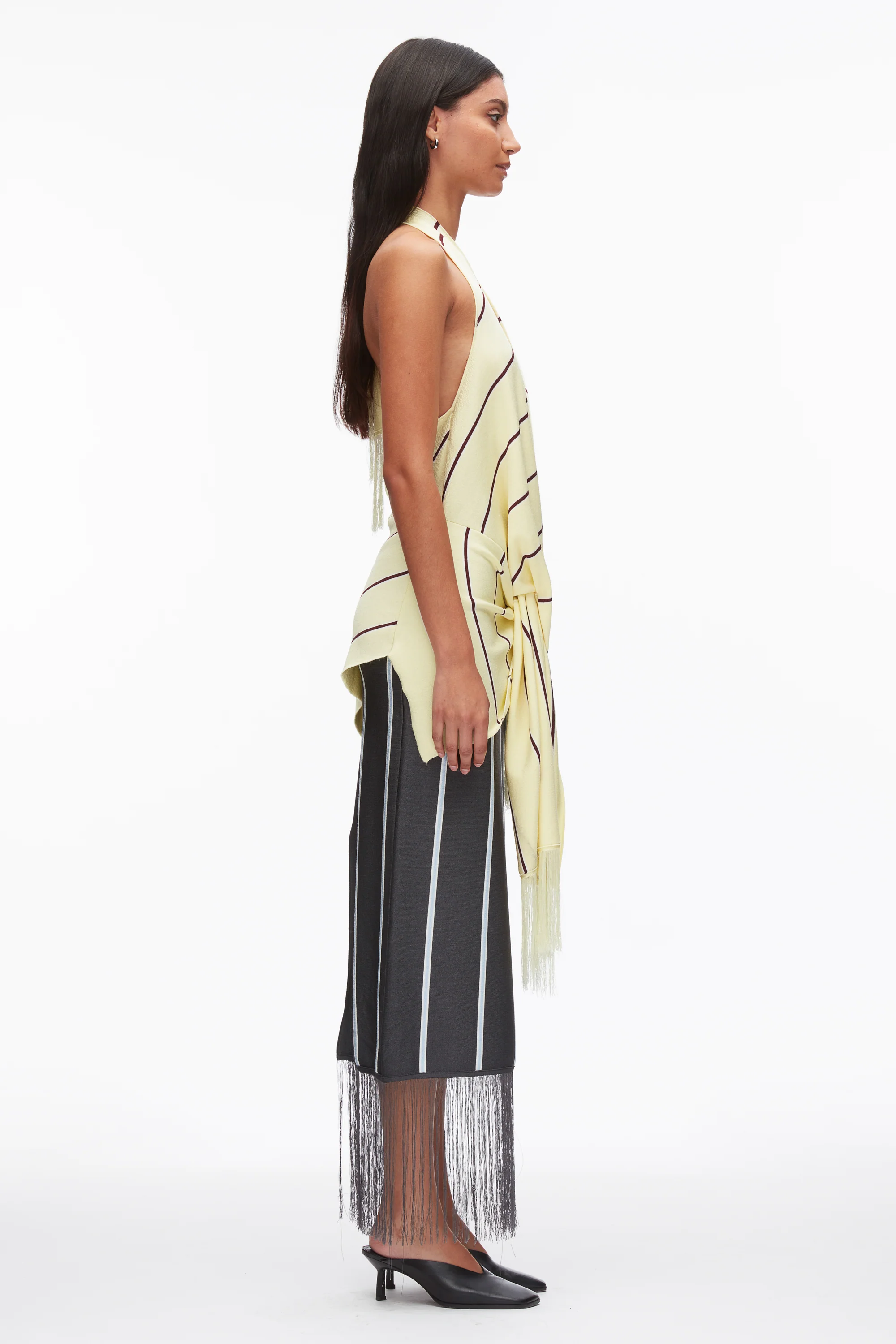 Draped Stripe Halter Top with Fringe - Image 3