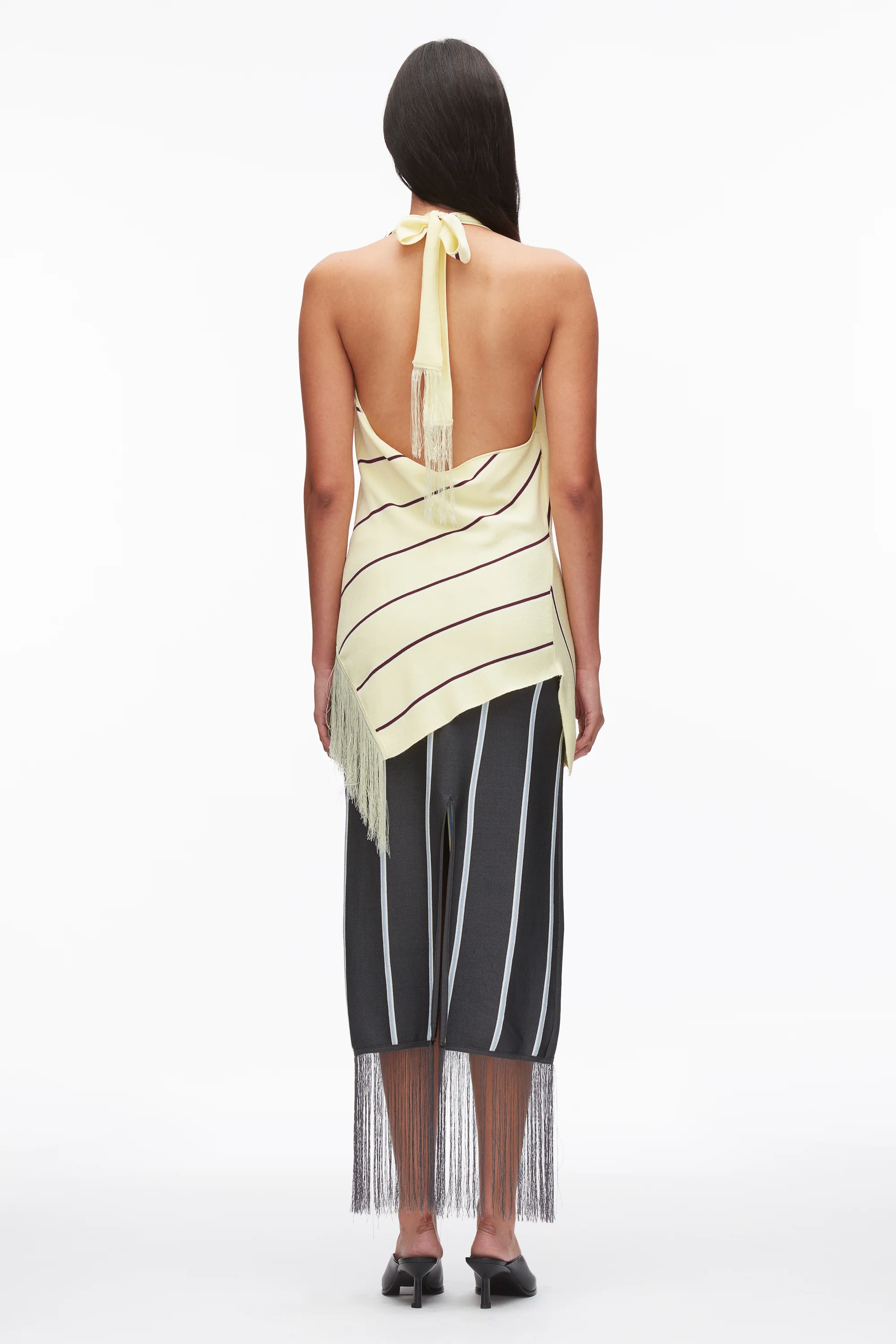 Draped Stripe Halter Top with Fringe - Image 4