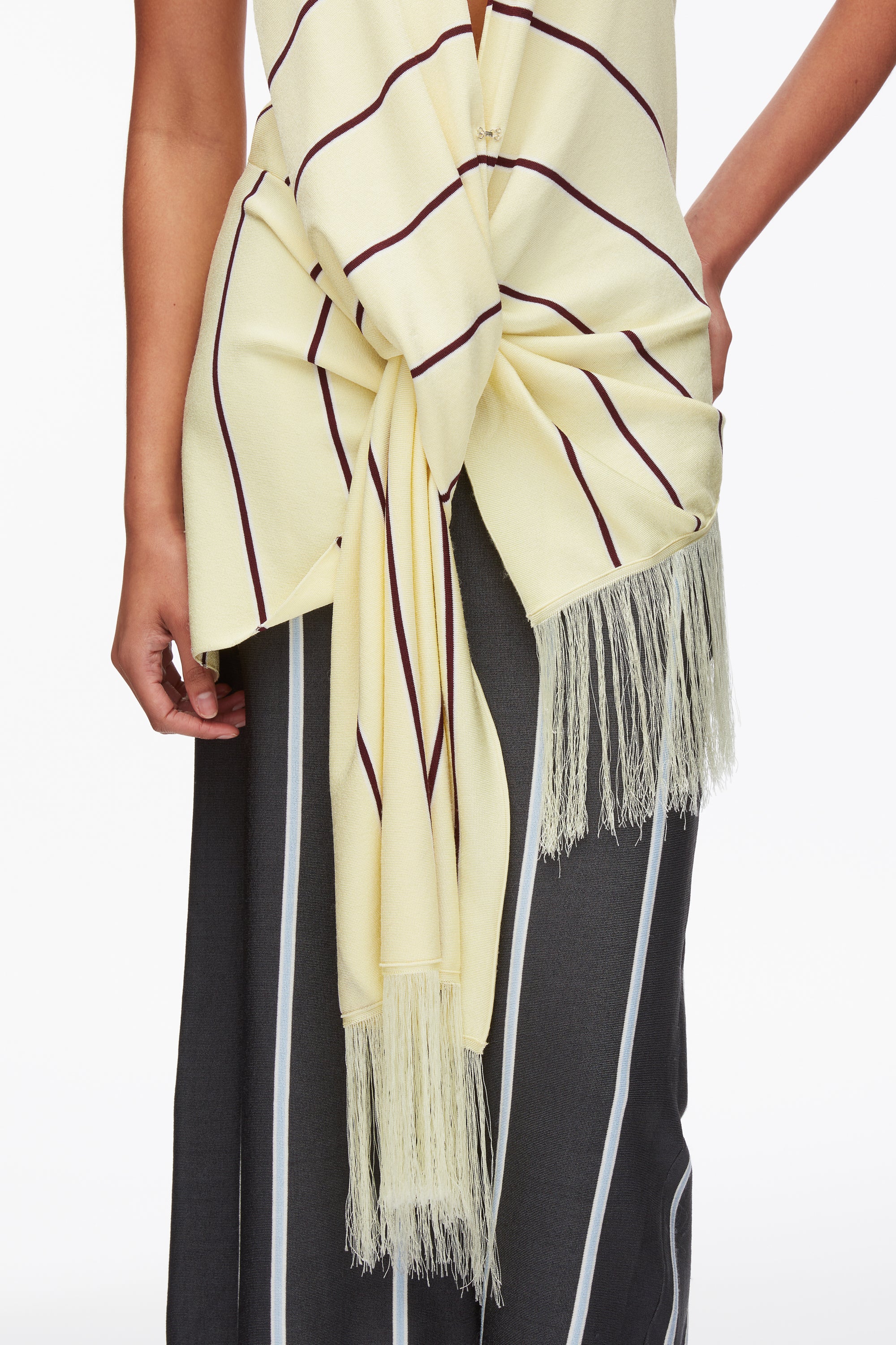Draped Stripe Halter Top with Fringe - Image 6