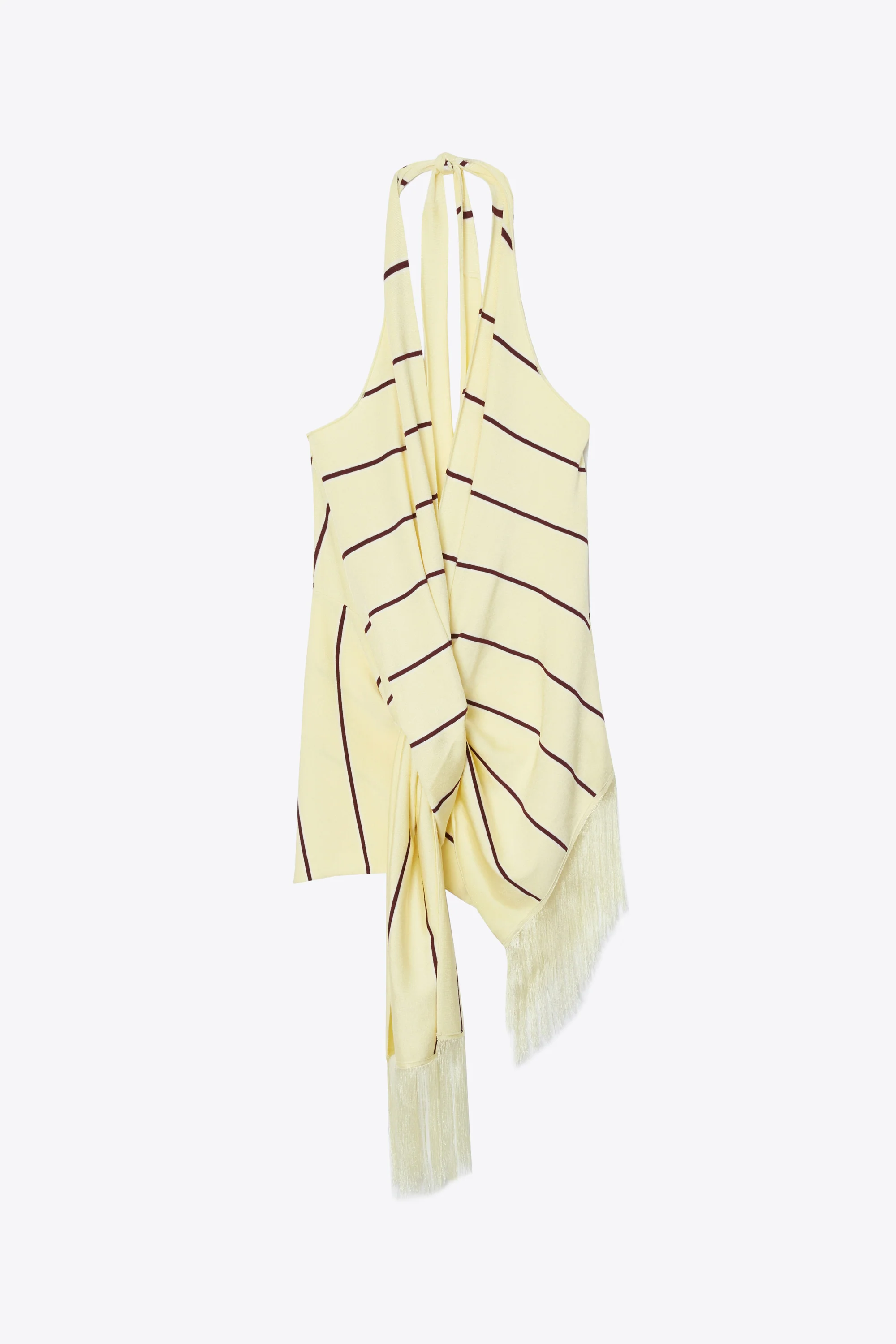 Draped Stripe Halter Top with Fringe - Image 7