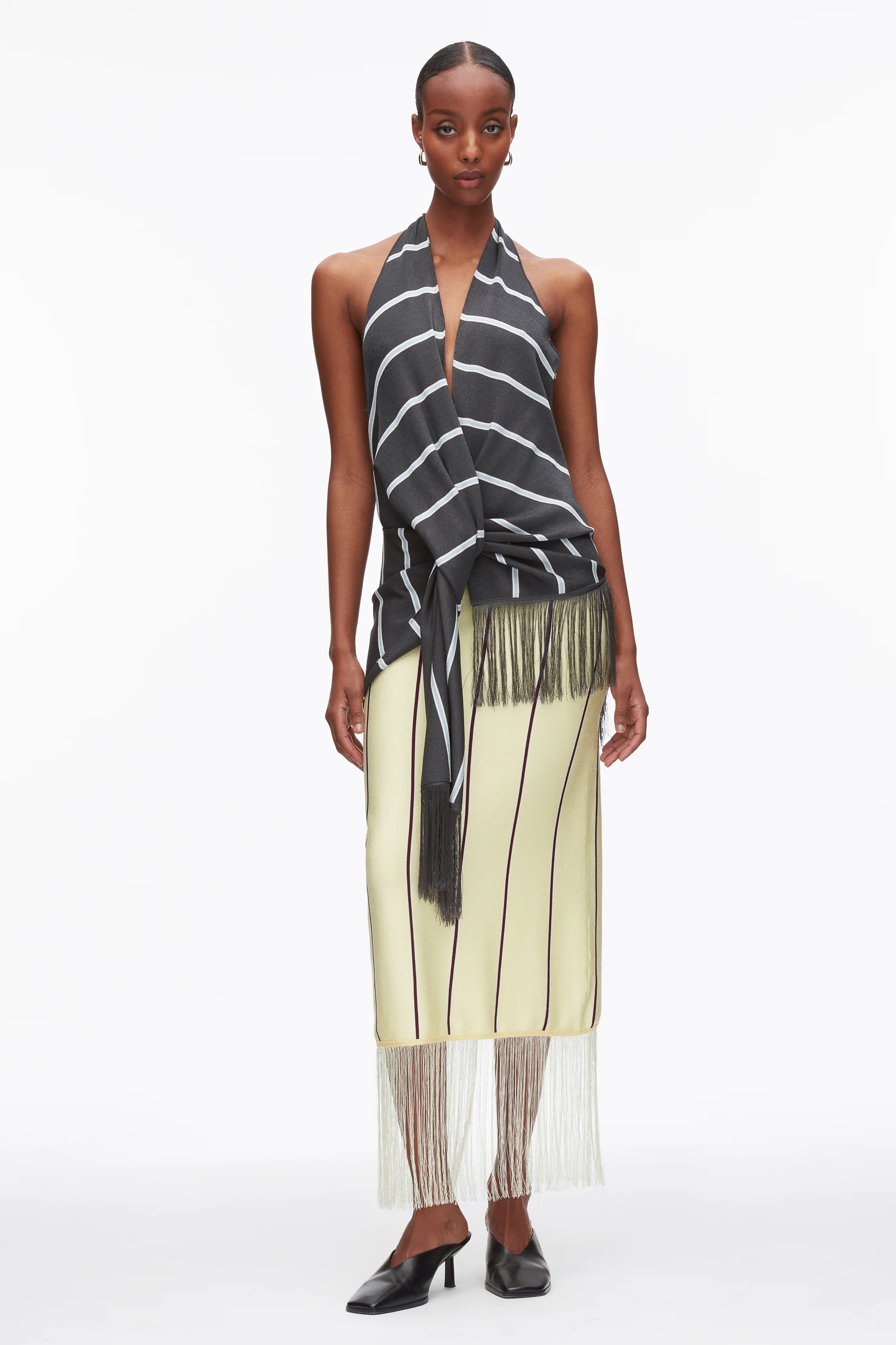 Draped Stripe Halter Top with Fringe - Image 8