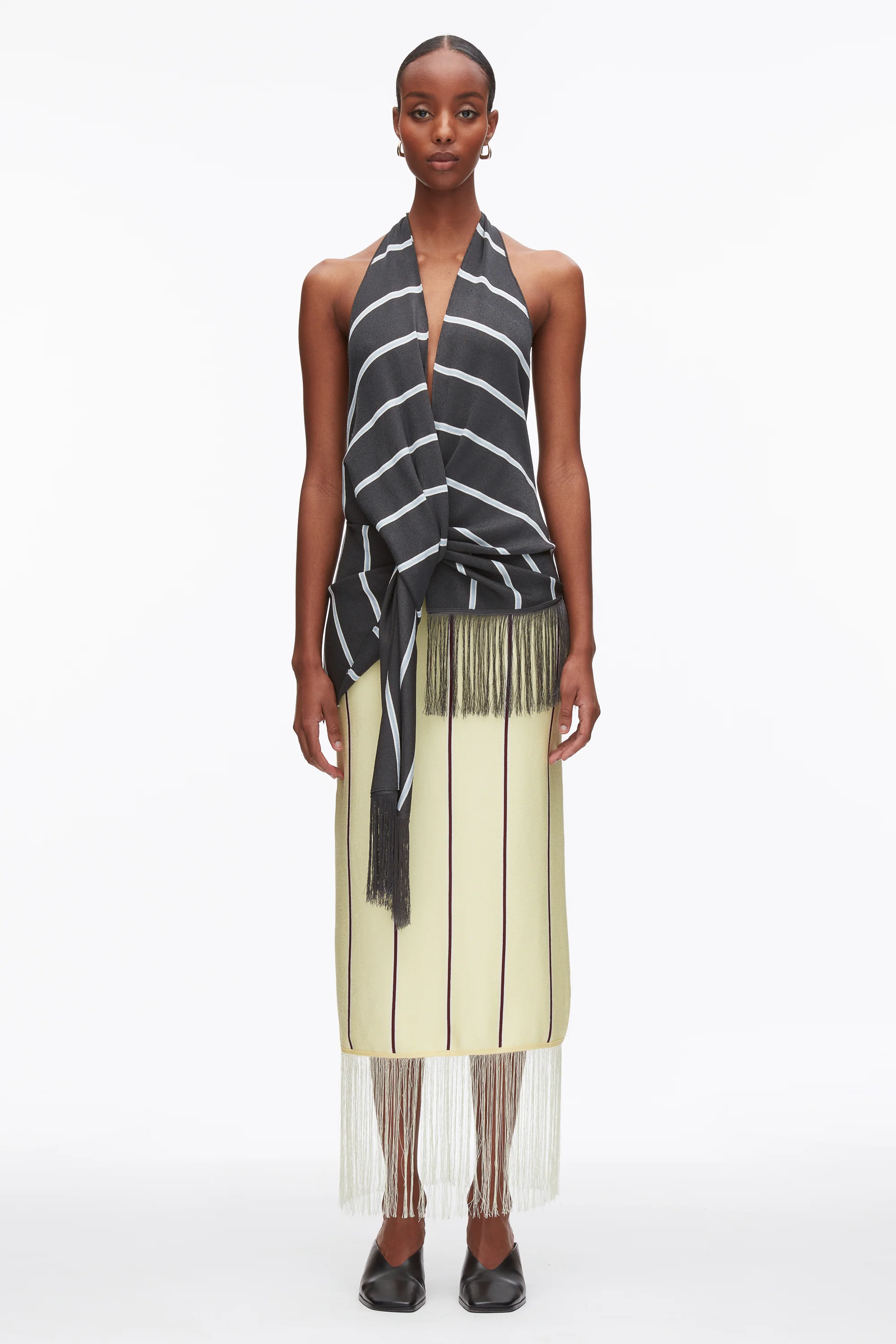 Draped Stripe Halter Top with Fringe - Image 9