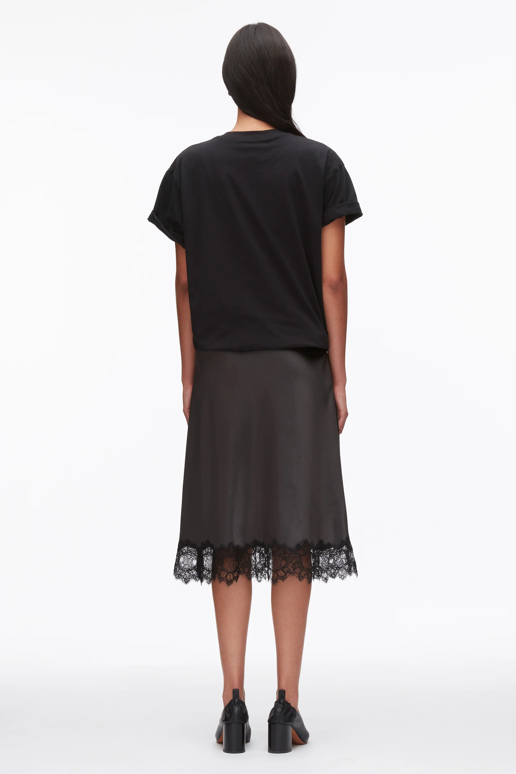 Draped Combo T-Shirt Dress with Lace Trim - Image 4