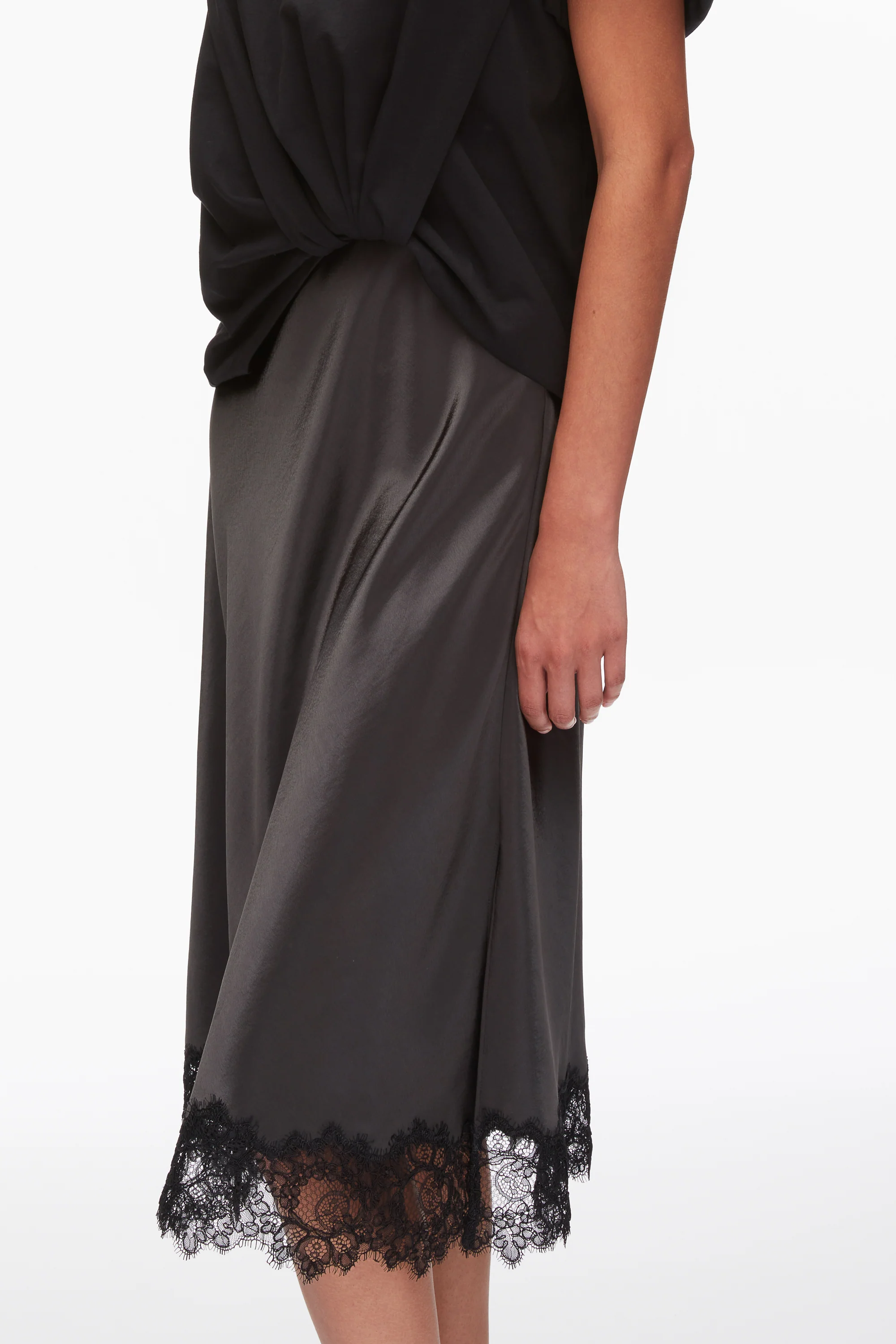 Draped Combo T-Shirt Dress with Lace Trim - Image 6