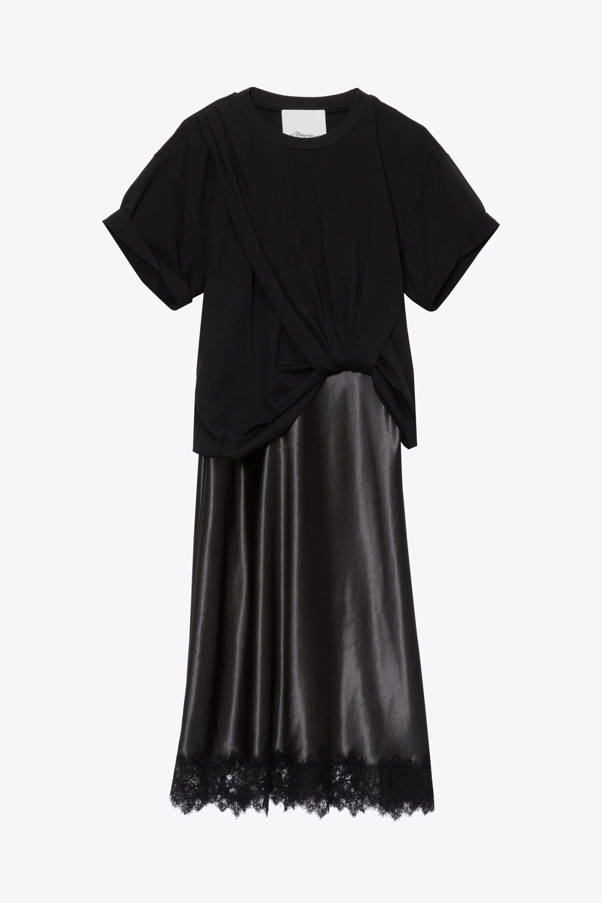 Draped Combo T-Shirt Dress with Lace Trim - Image 7