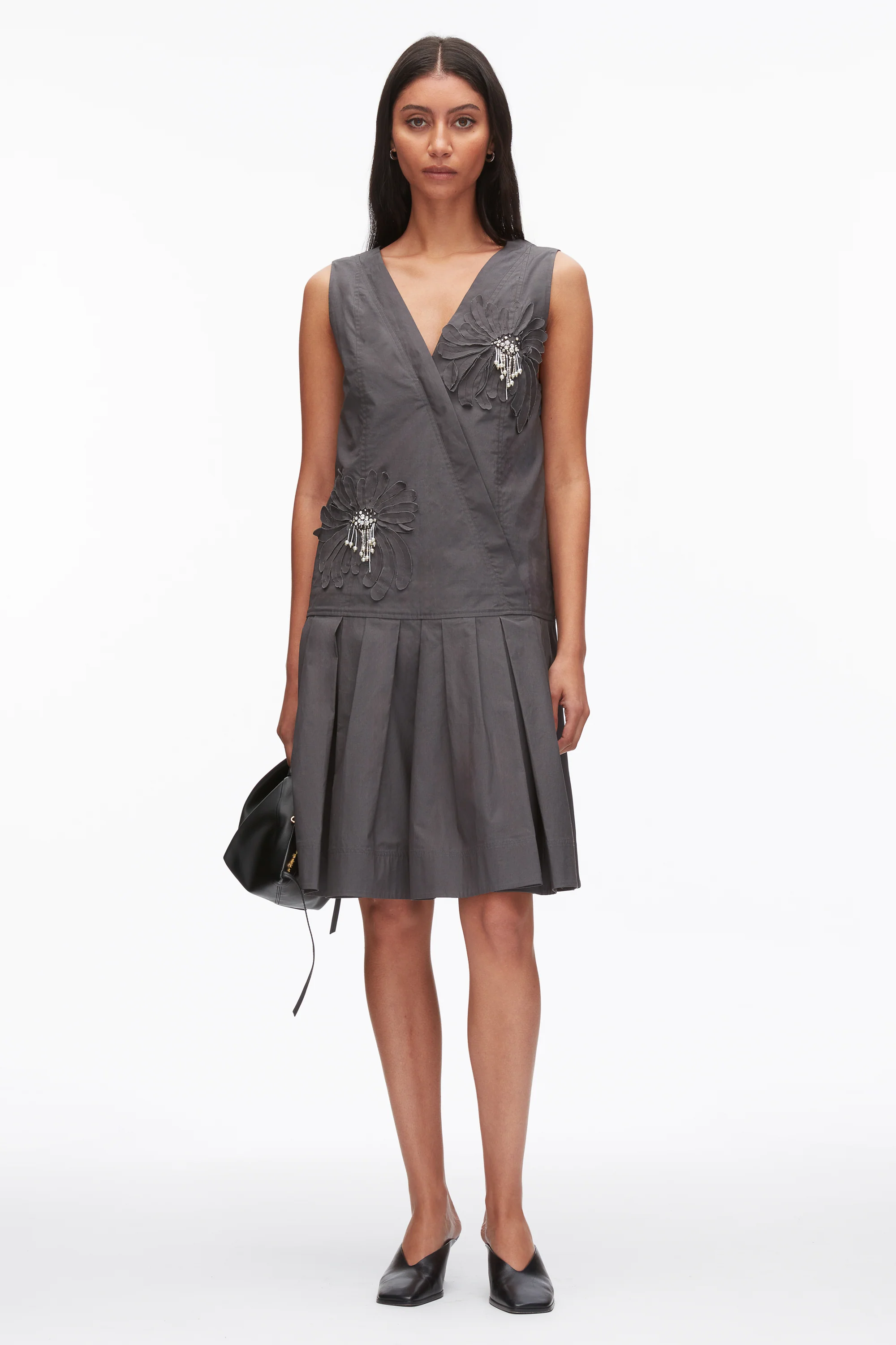 Draped Tank Dress with Floral Appliqué - Image 9