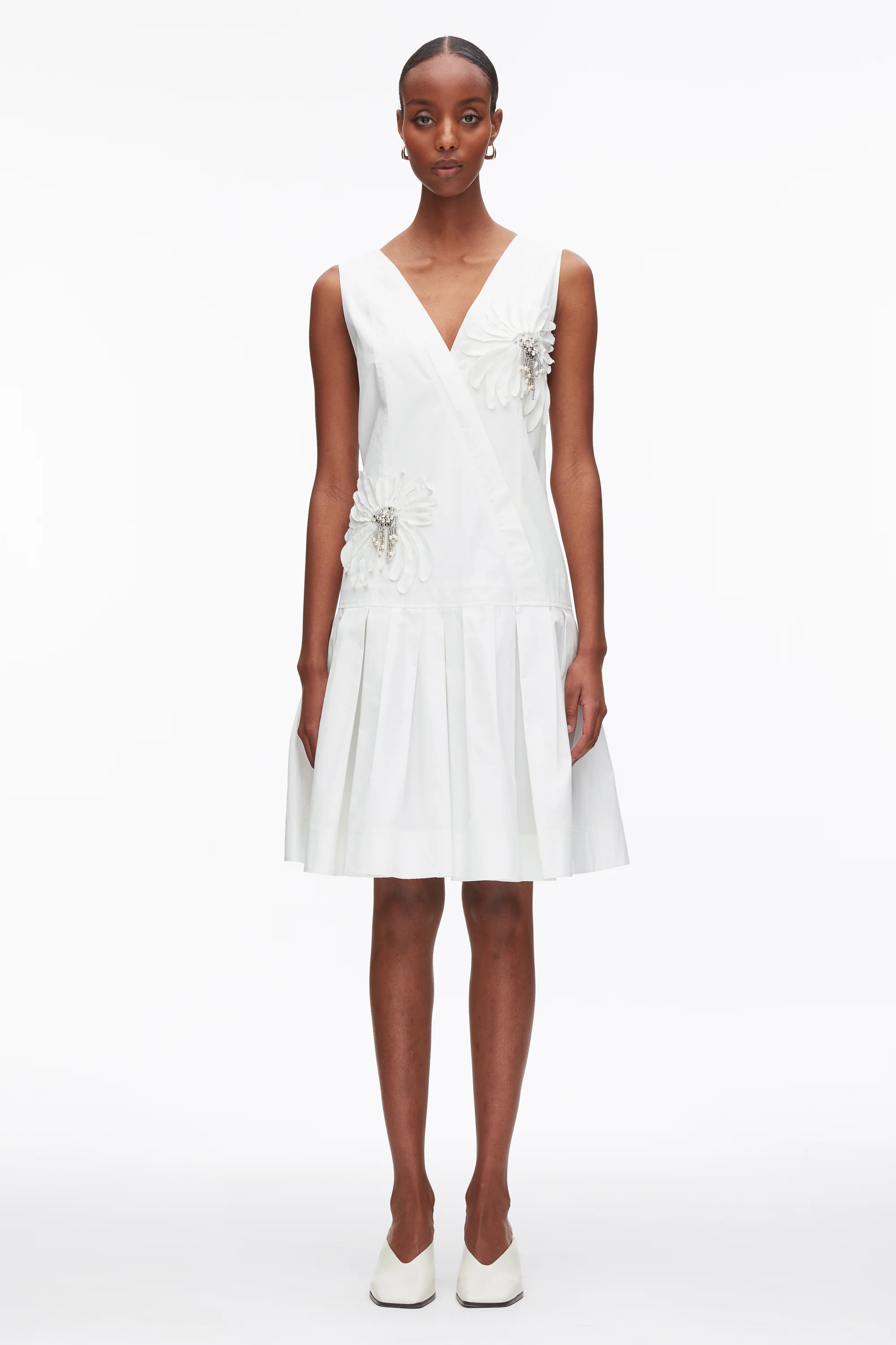 Draped Tank Dress with Floral Appliqué - Image 3