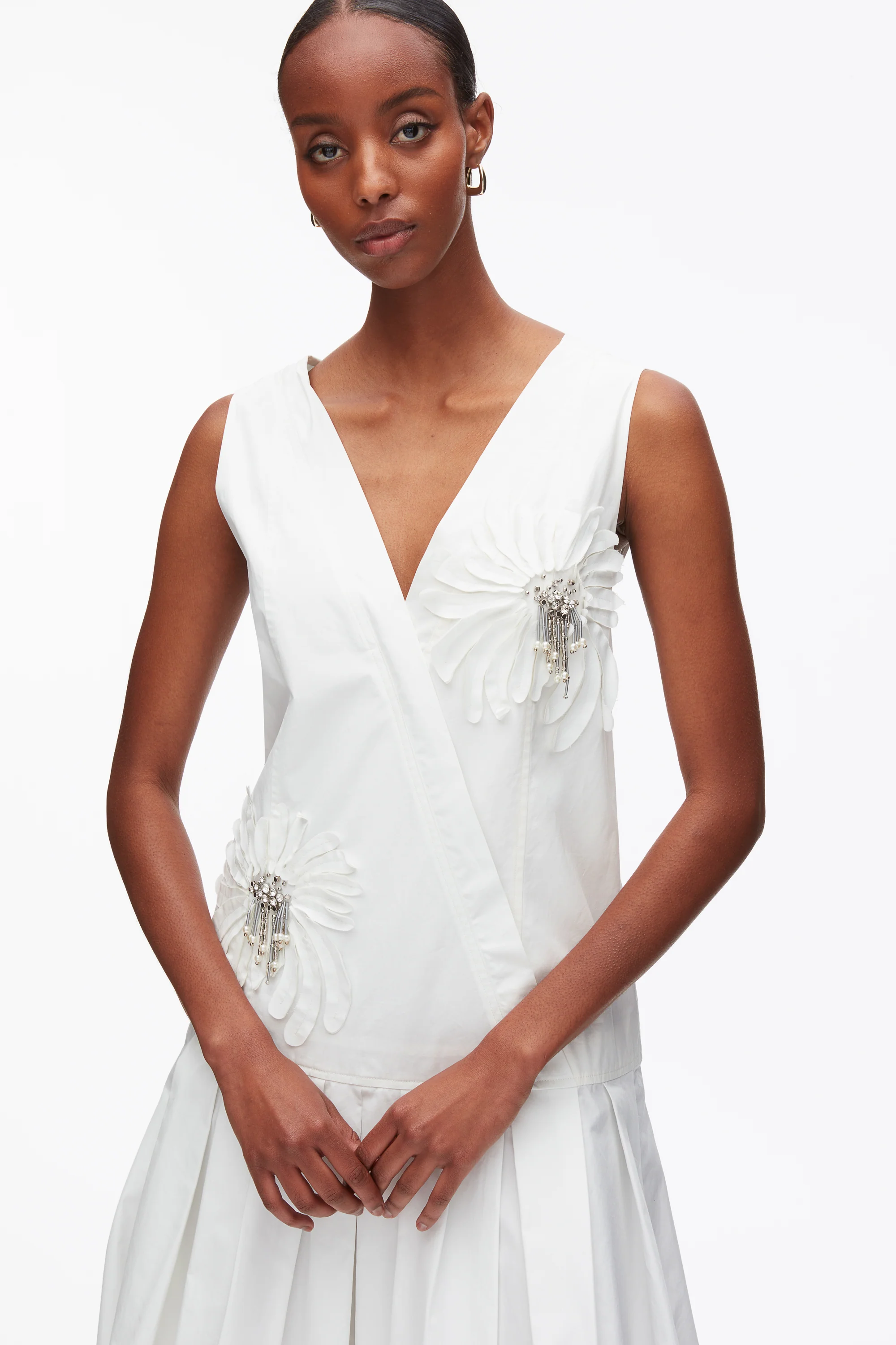 Draped Tank Dress with Floral Appliqué - Image 6