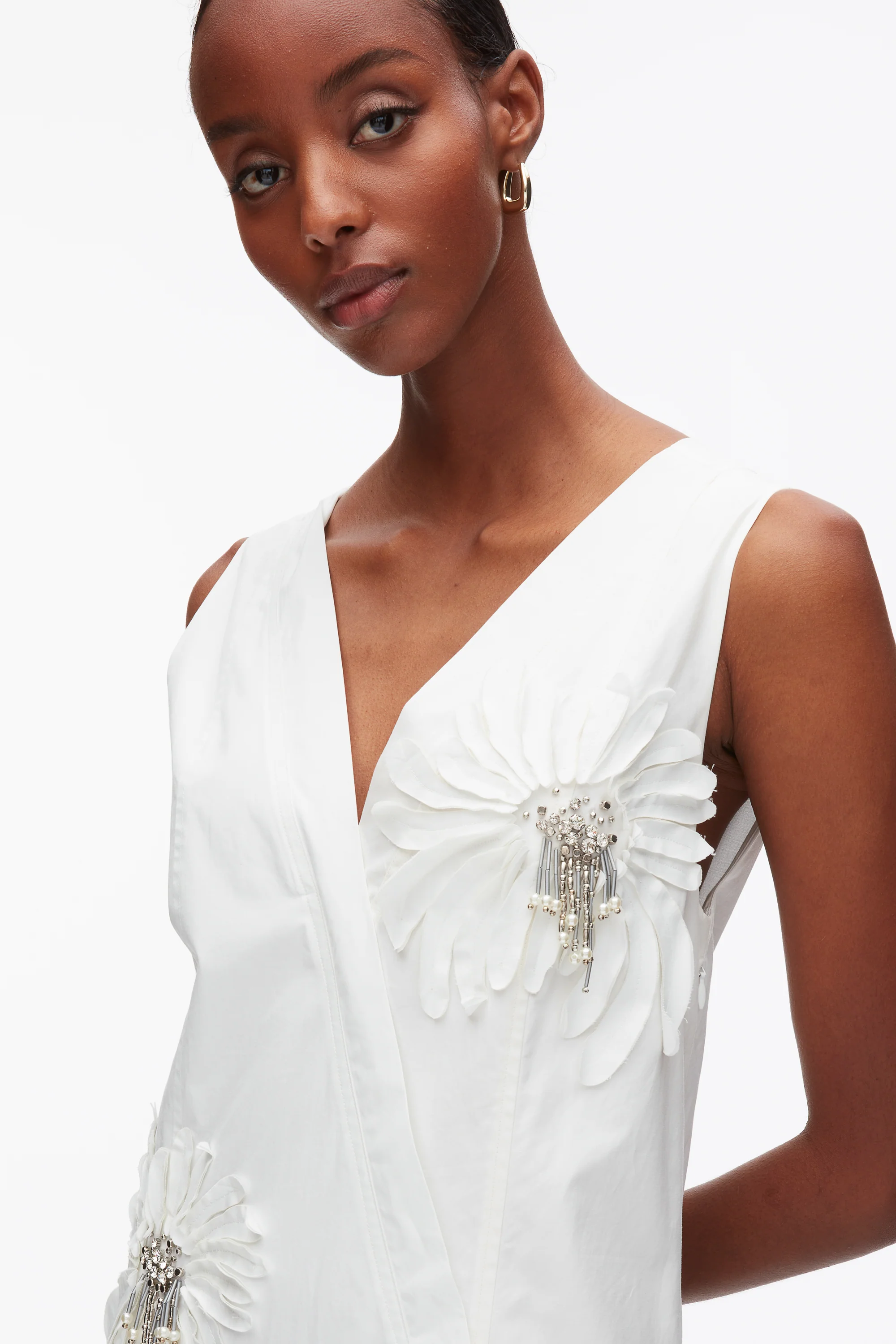 Draped Tank Dress with Floral Appliqué - Image 7