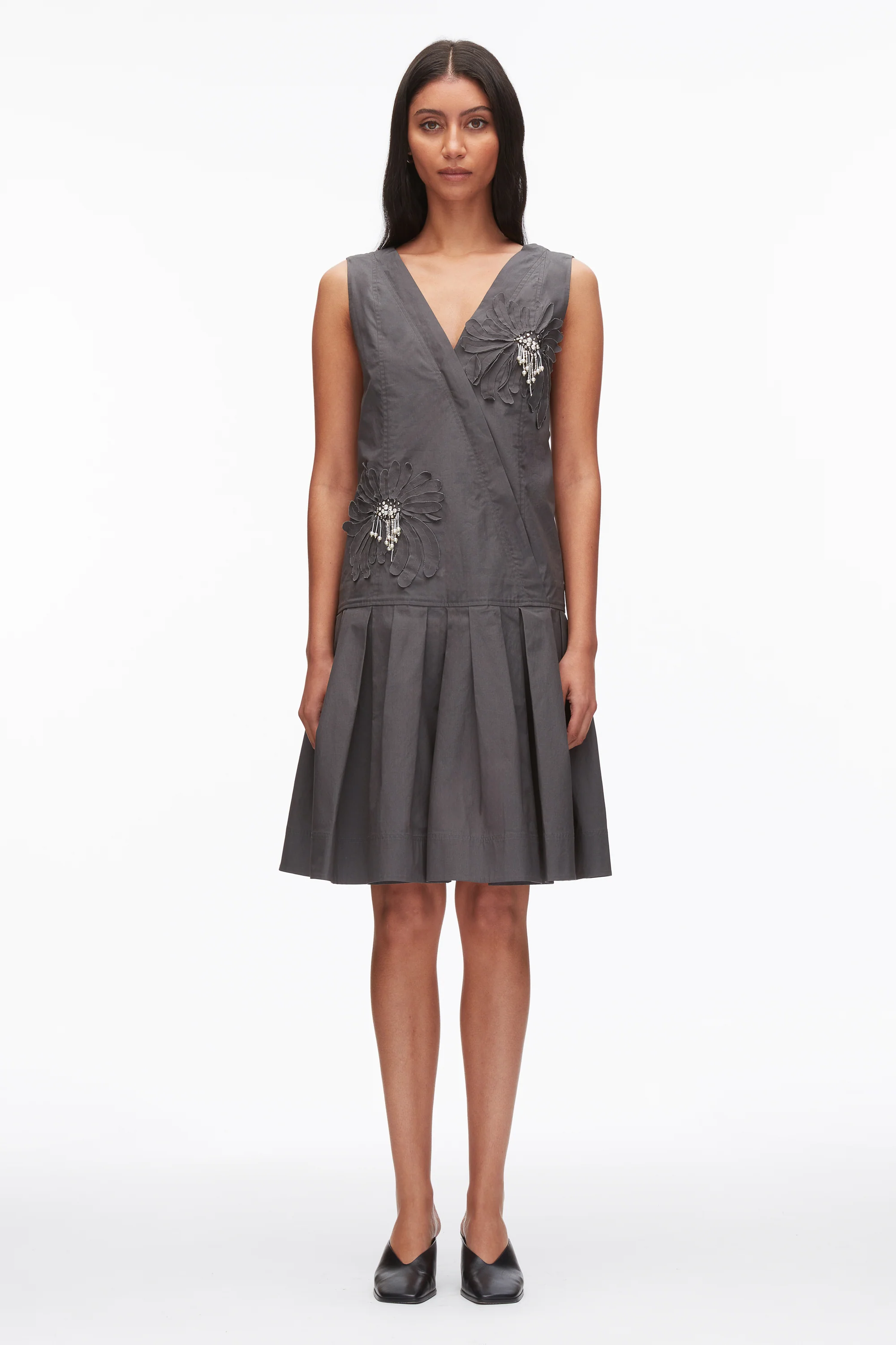Draped Tank Dress with Floral Appliqué - Image 10