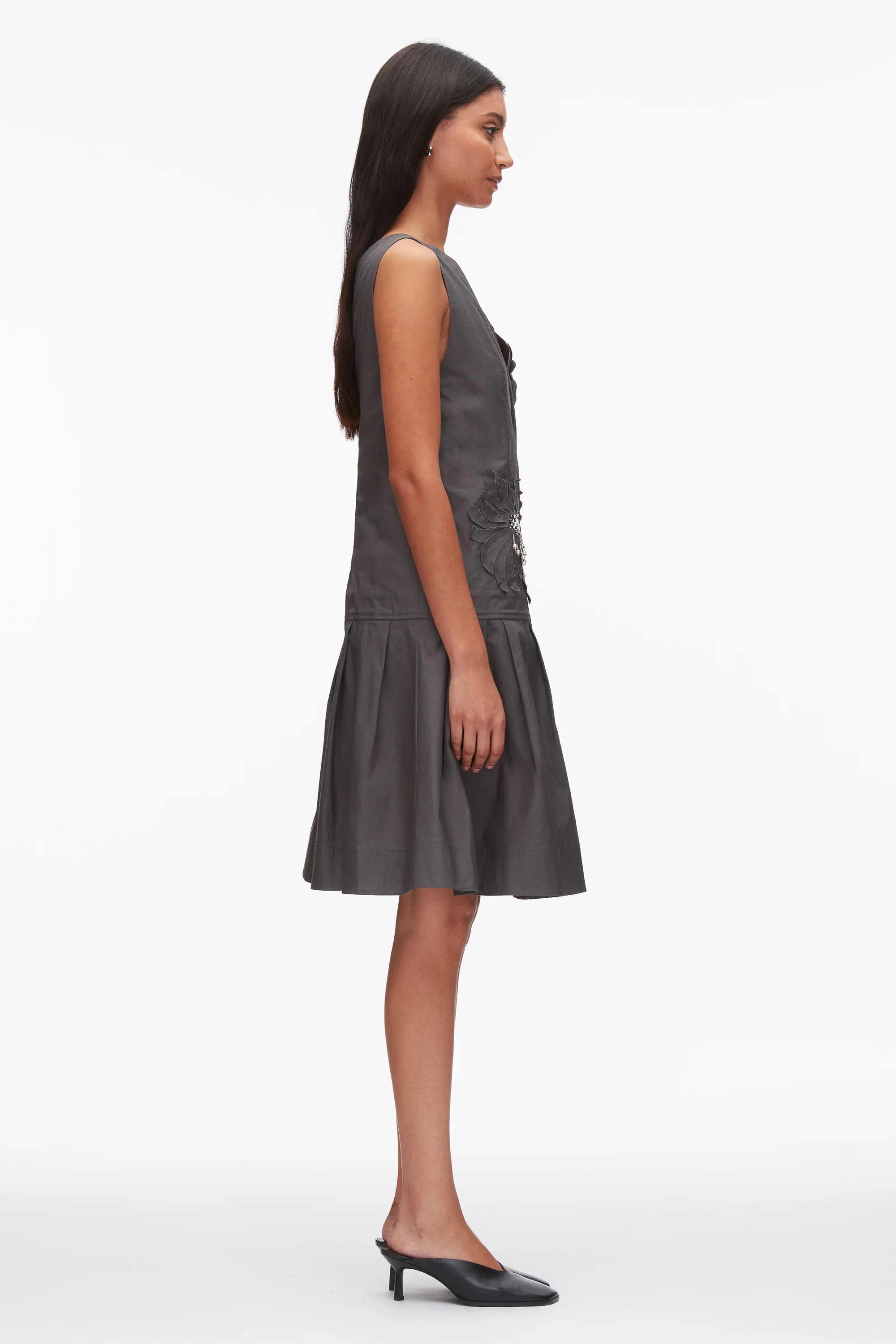 Draped Tank Dress with Floral Appliqué - Image 11