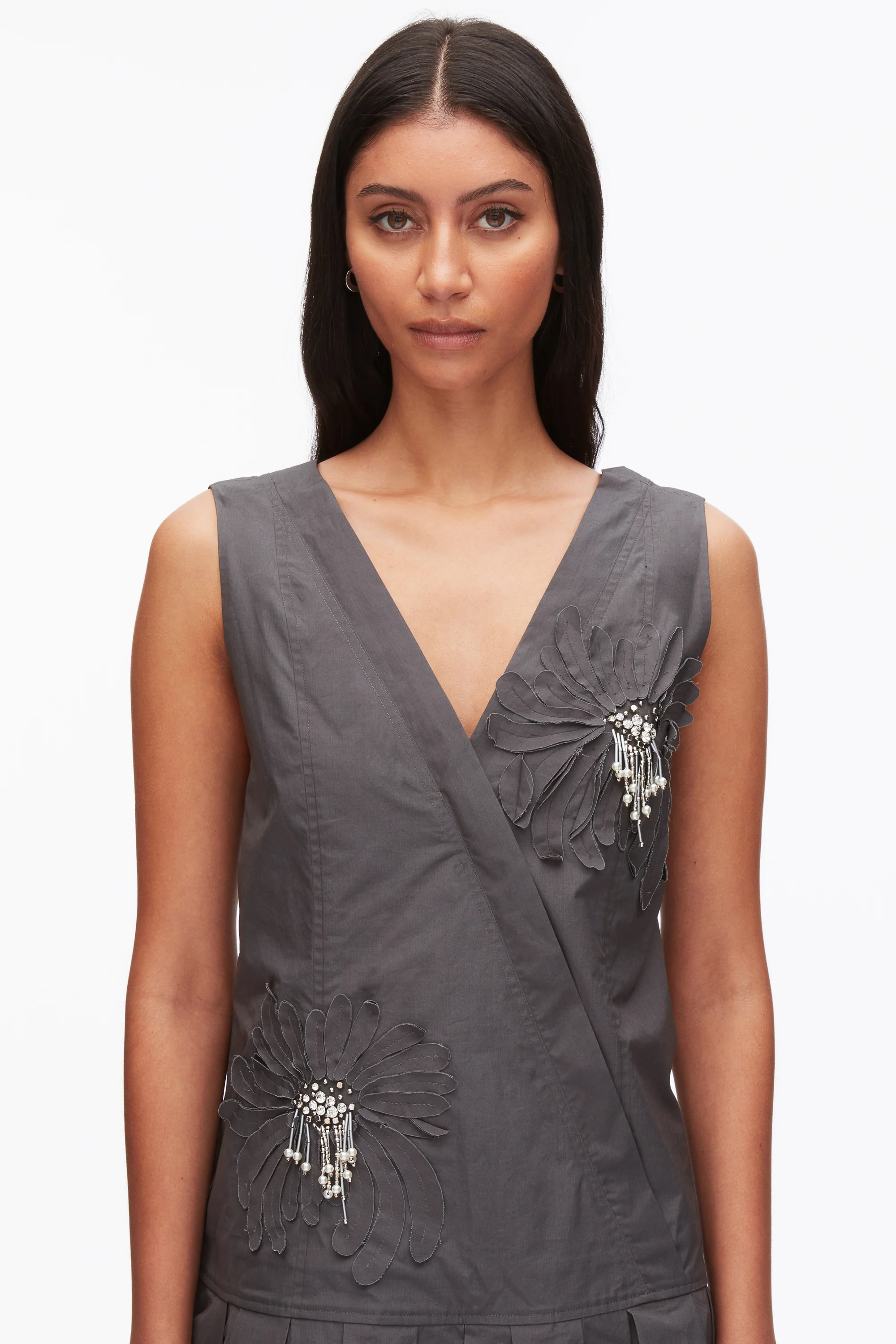 Draped Tank Dress with Floral Appliqué - Image 13