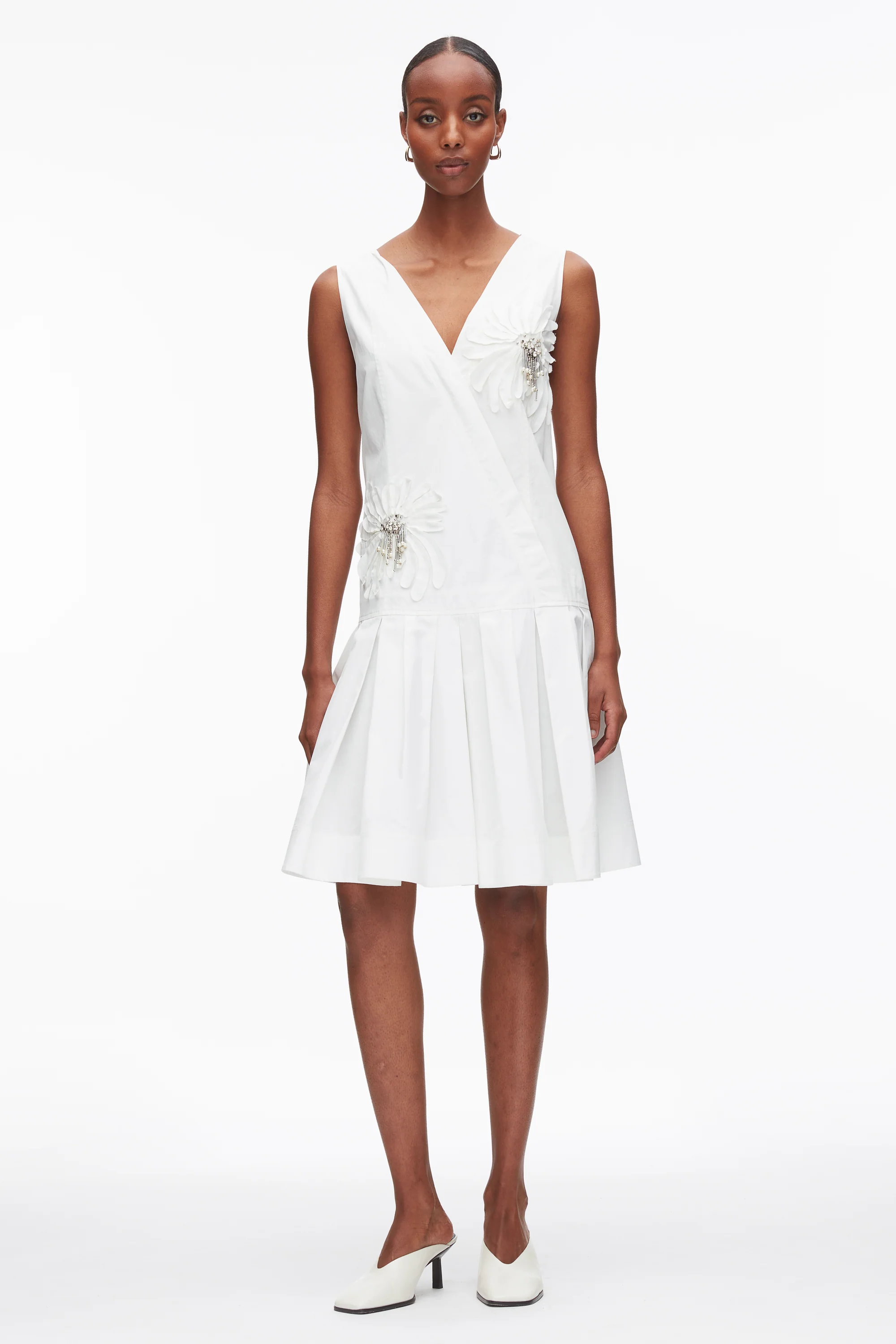 Draped Tank Dress with Floral Appliqué