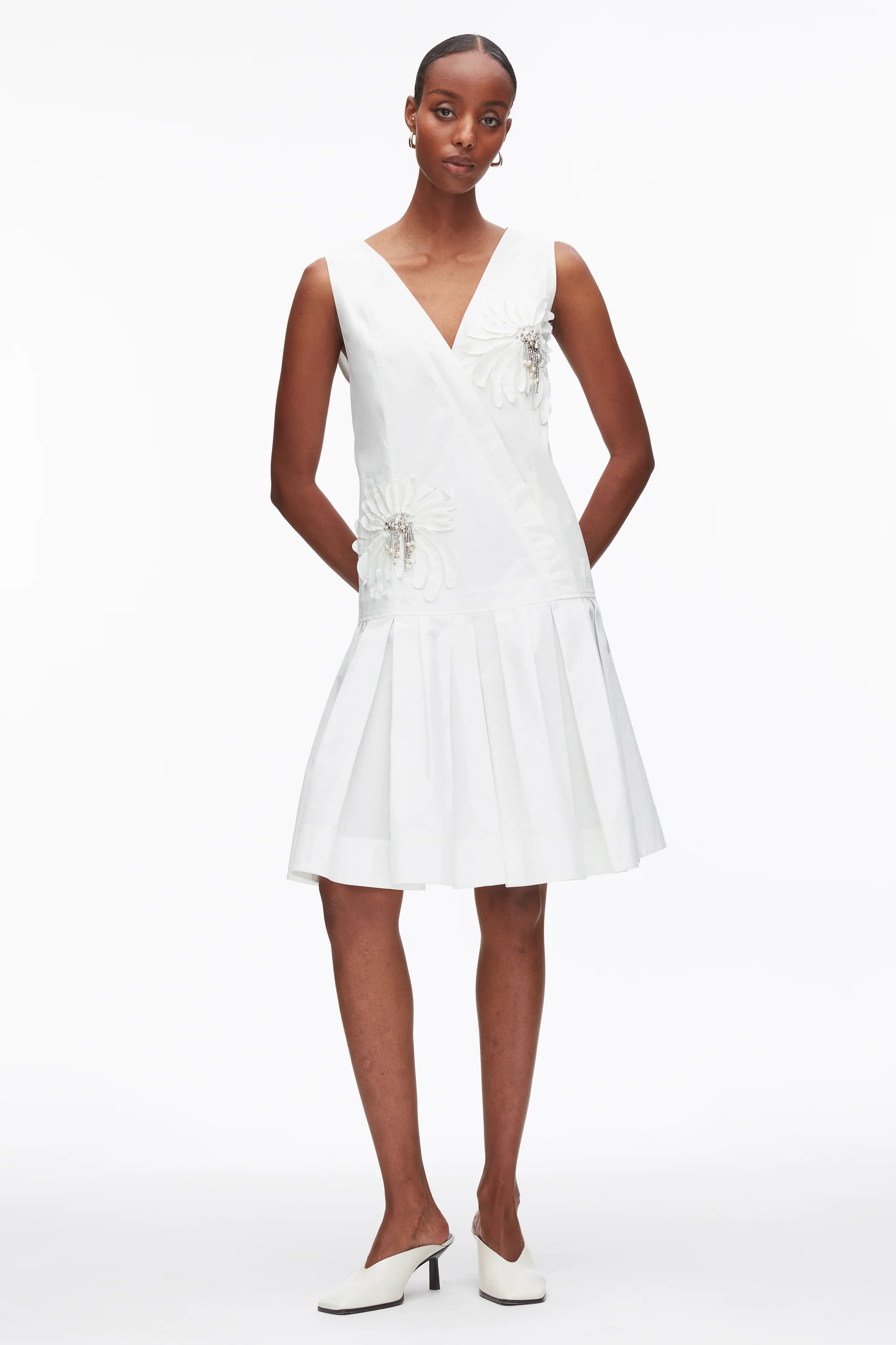 Draped Tank Dress with Floral Appliqué - Image 2