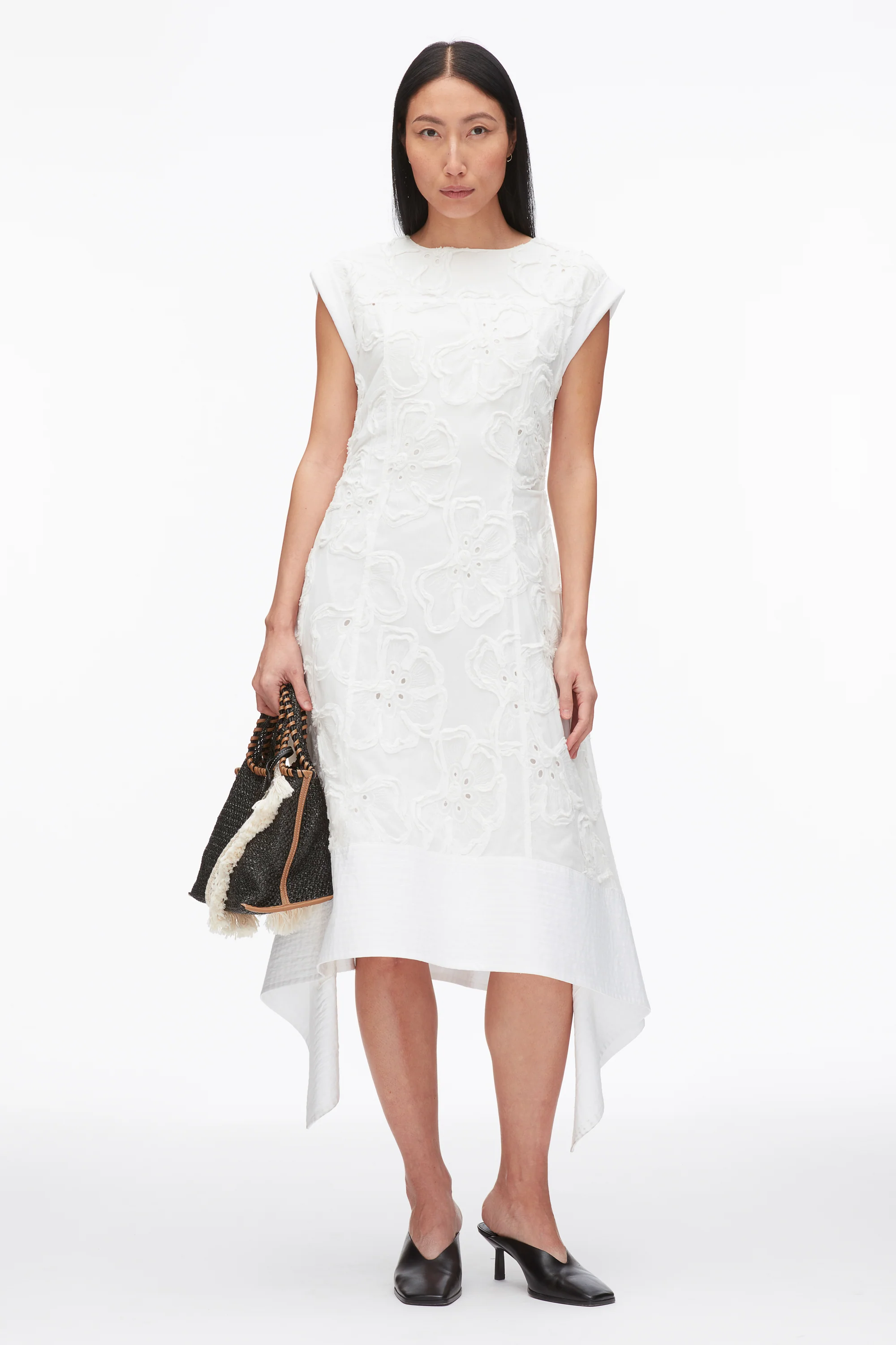 Embroidered Belted Midi Dress with Handkerchief Hem - Image 8