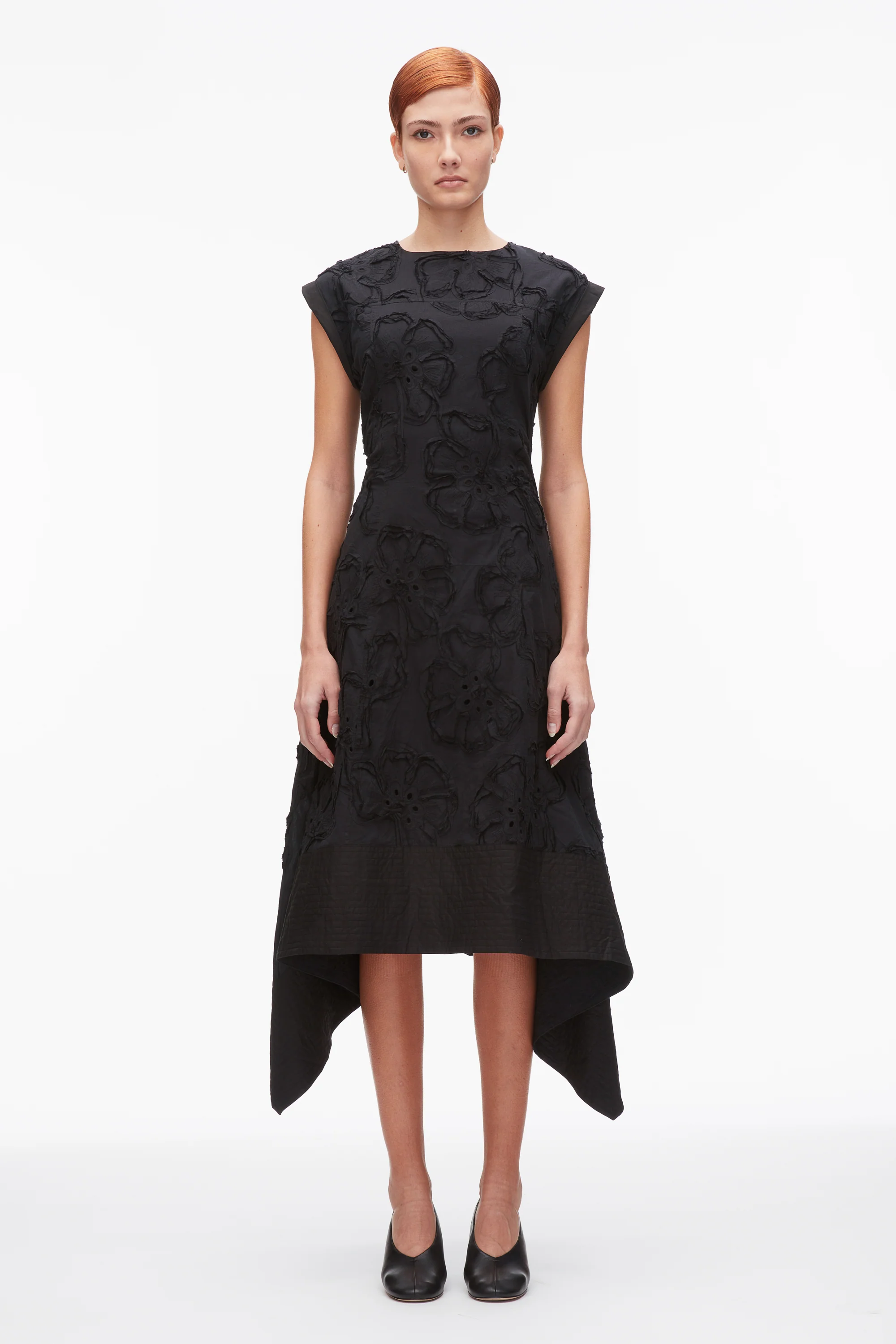 Embroidered Belted Midi Dress with Handkerchief Hem - Image 2