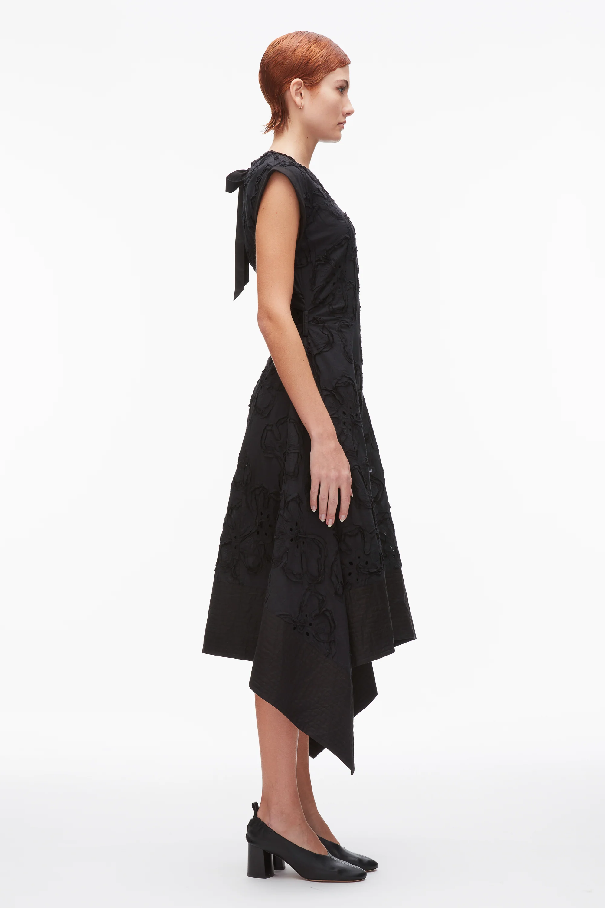 Embroidered Belted Midi Dress with Handkerchief Hem - Image 3