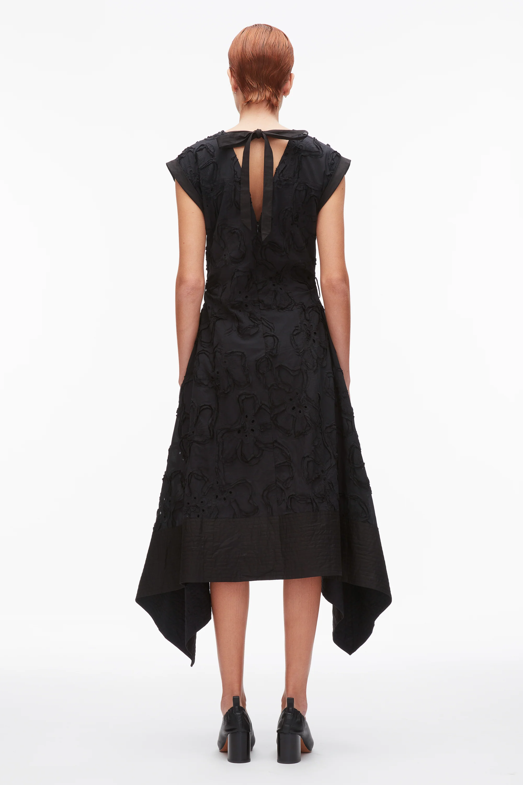 Embroidered Belted Midi Dress with Handkerchief Hem - Image 4