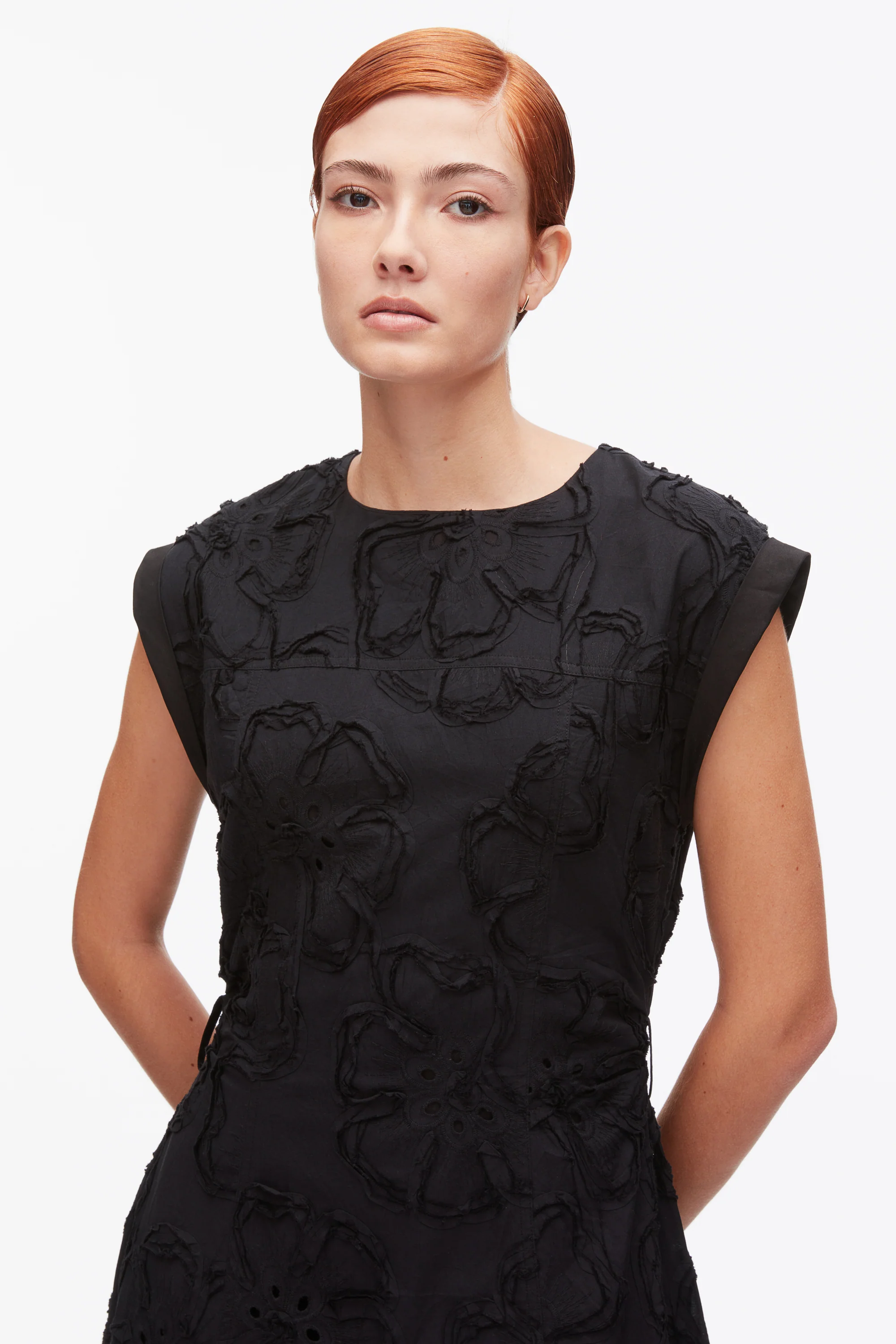 Embroidered Belted Midi Dress with Handkerchief Hem - Image 5