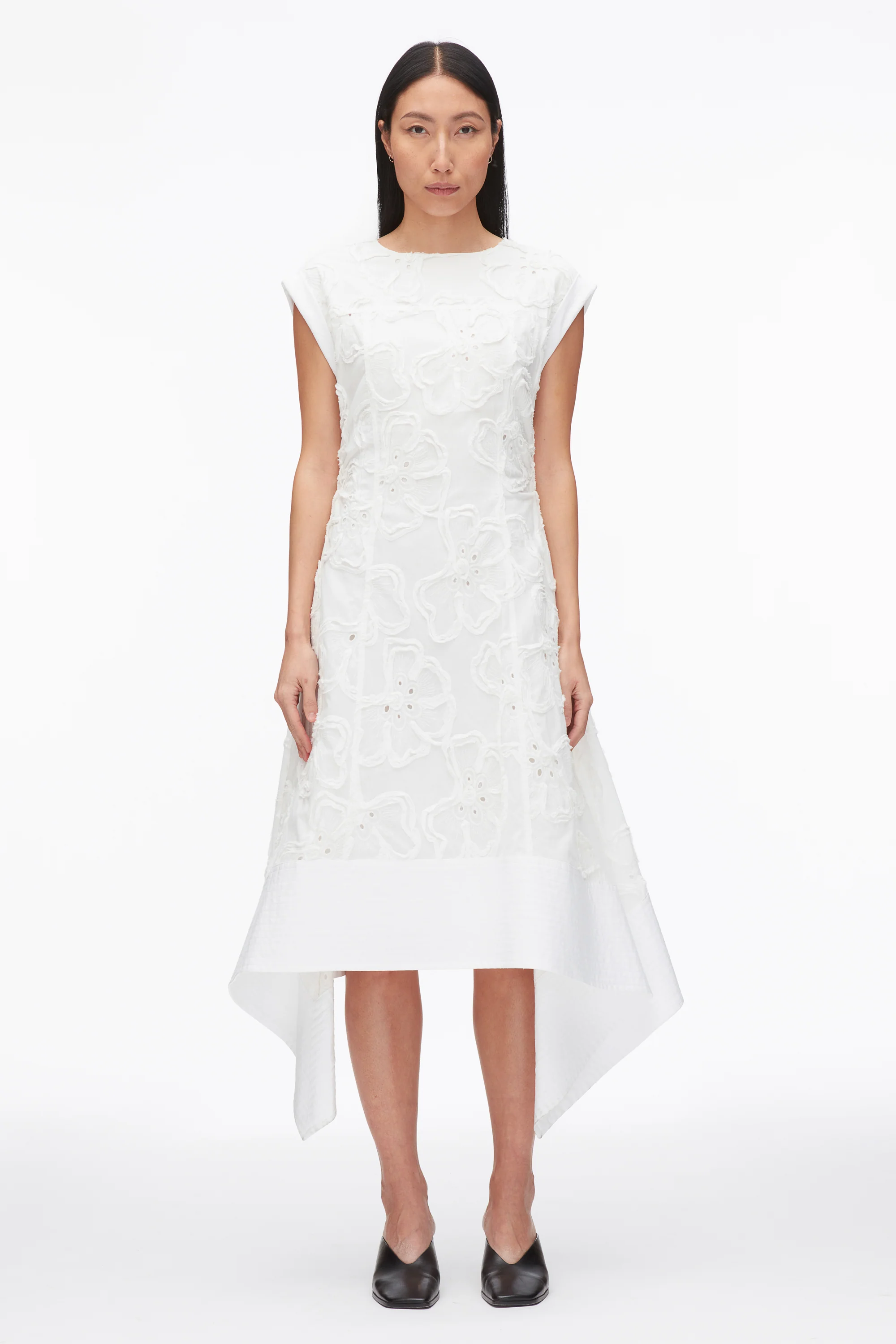 Embroidered Belted Midi Dress with Handkerchief Hem - Image 9