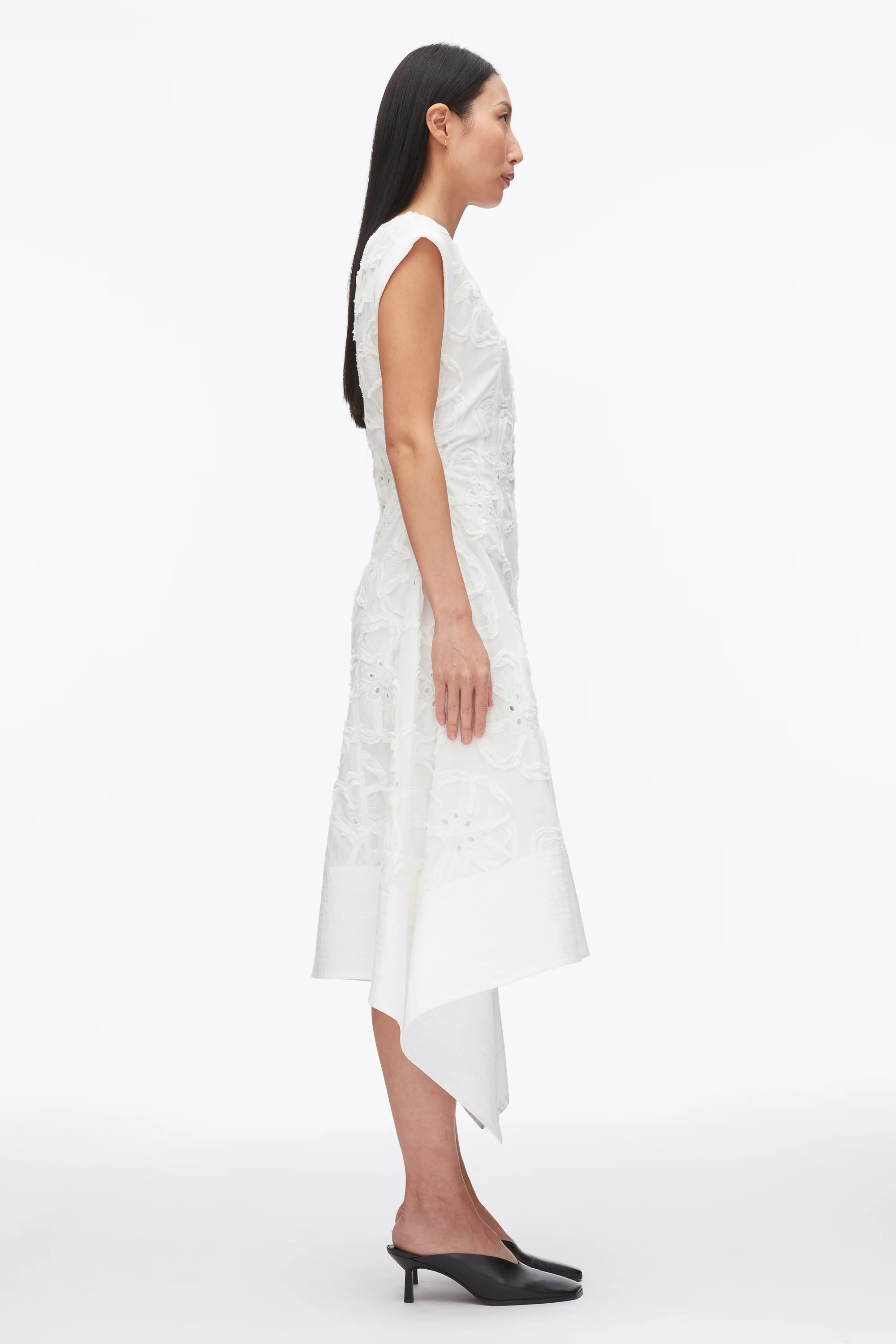Embroidered Belted Midi Dress with Handkerchief Hem - Image 10