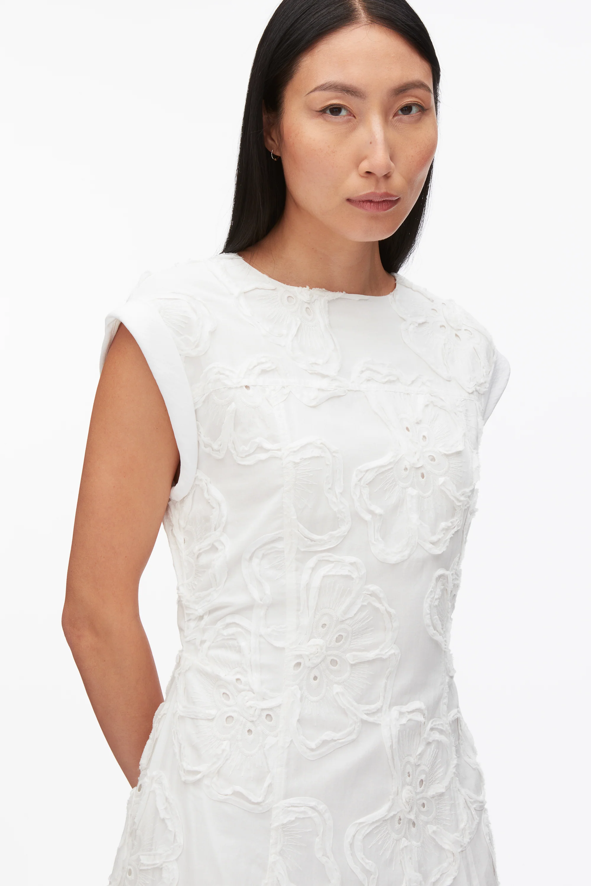 Embroidered Belted Midi Dress with Handkerchief Hem - Image 12