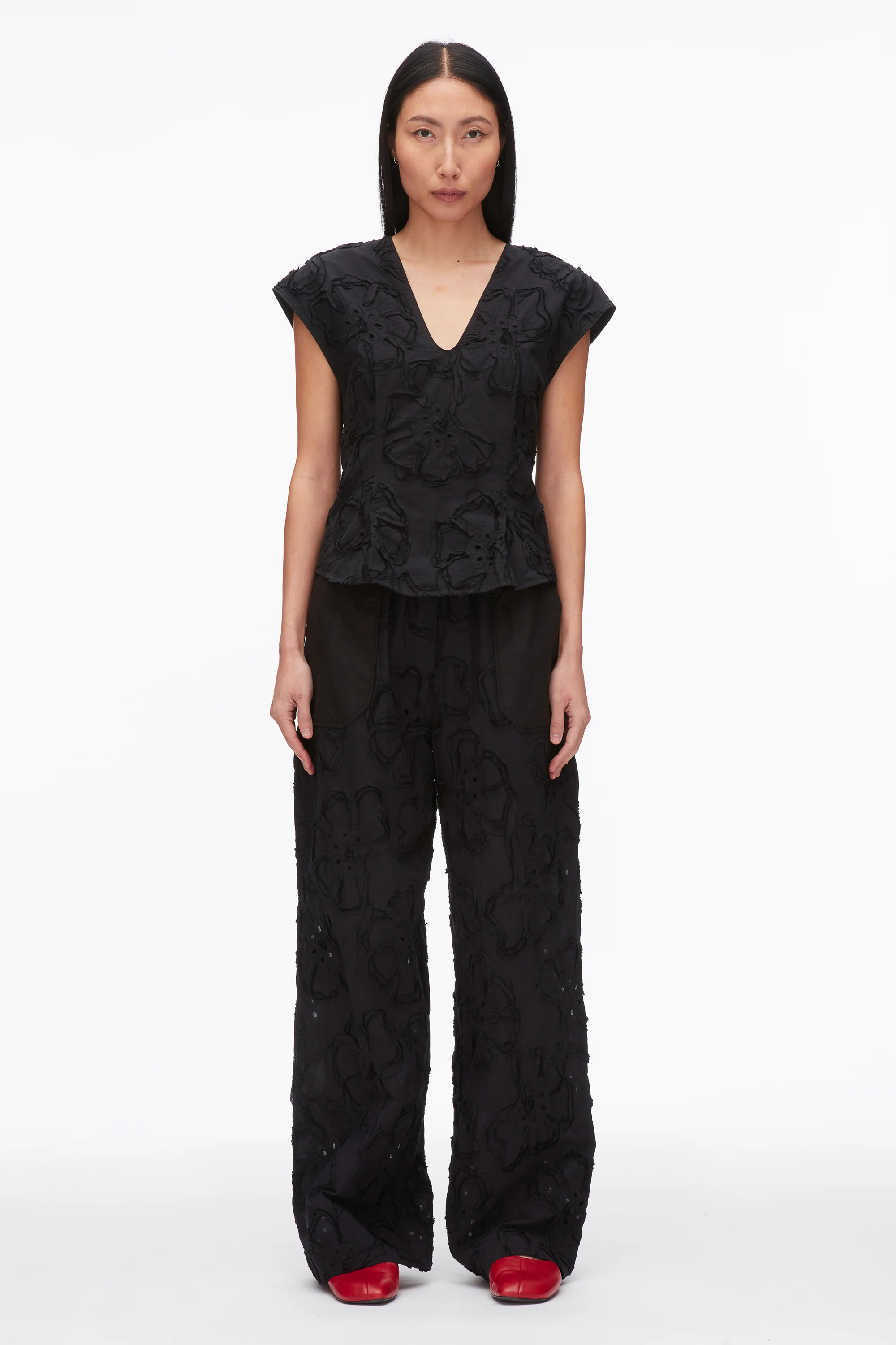 Embroidered Cap Sleeve Top - Image 2