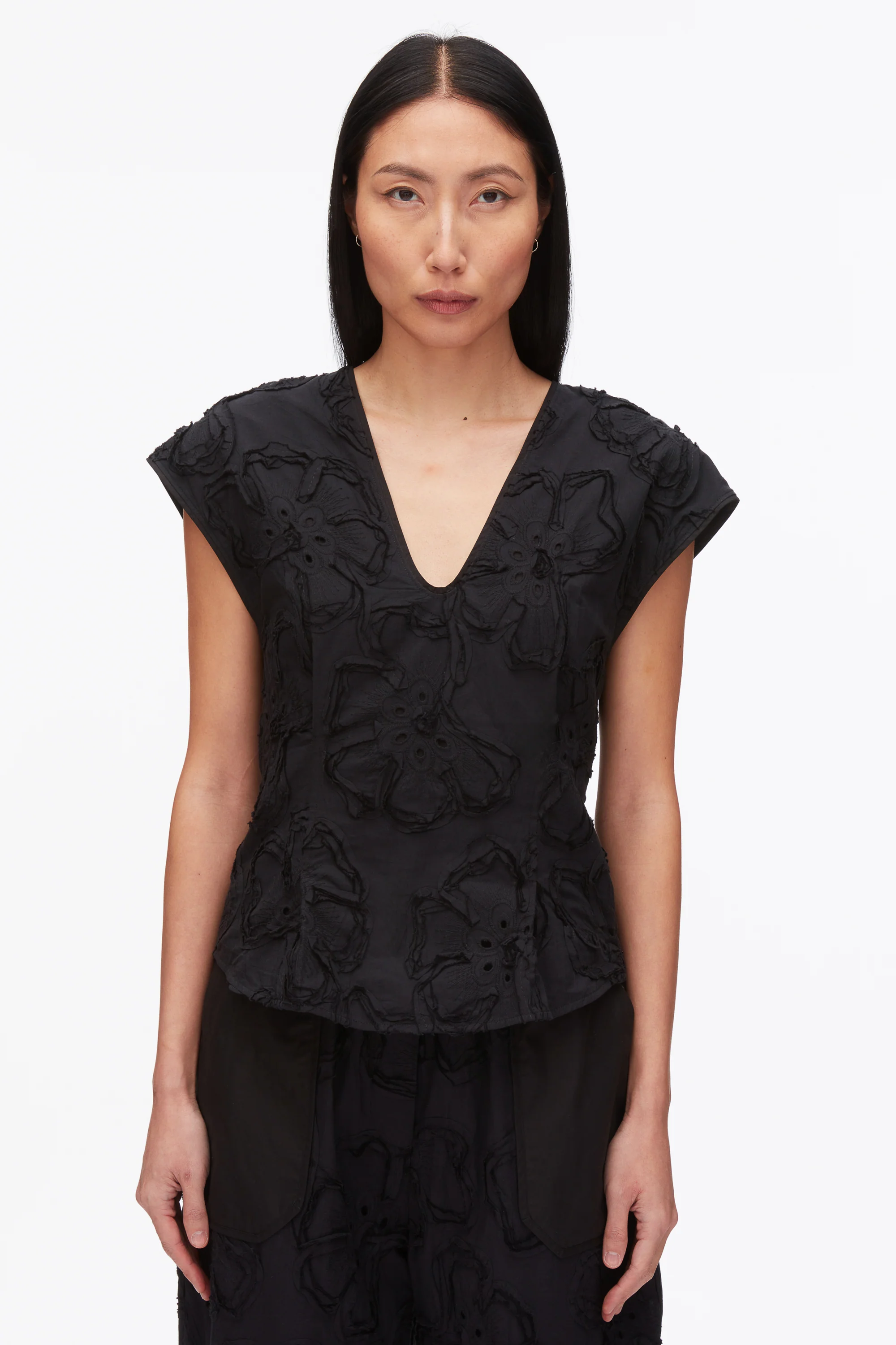 Embroidered Cap Sleeve Top - Image 3