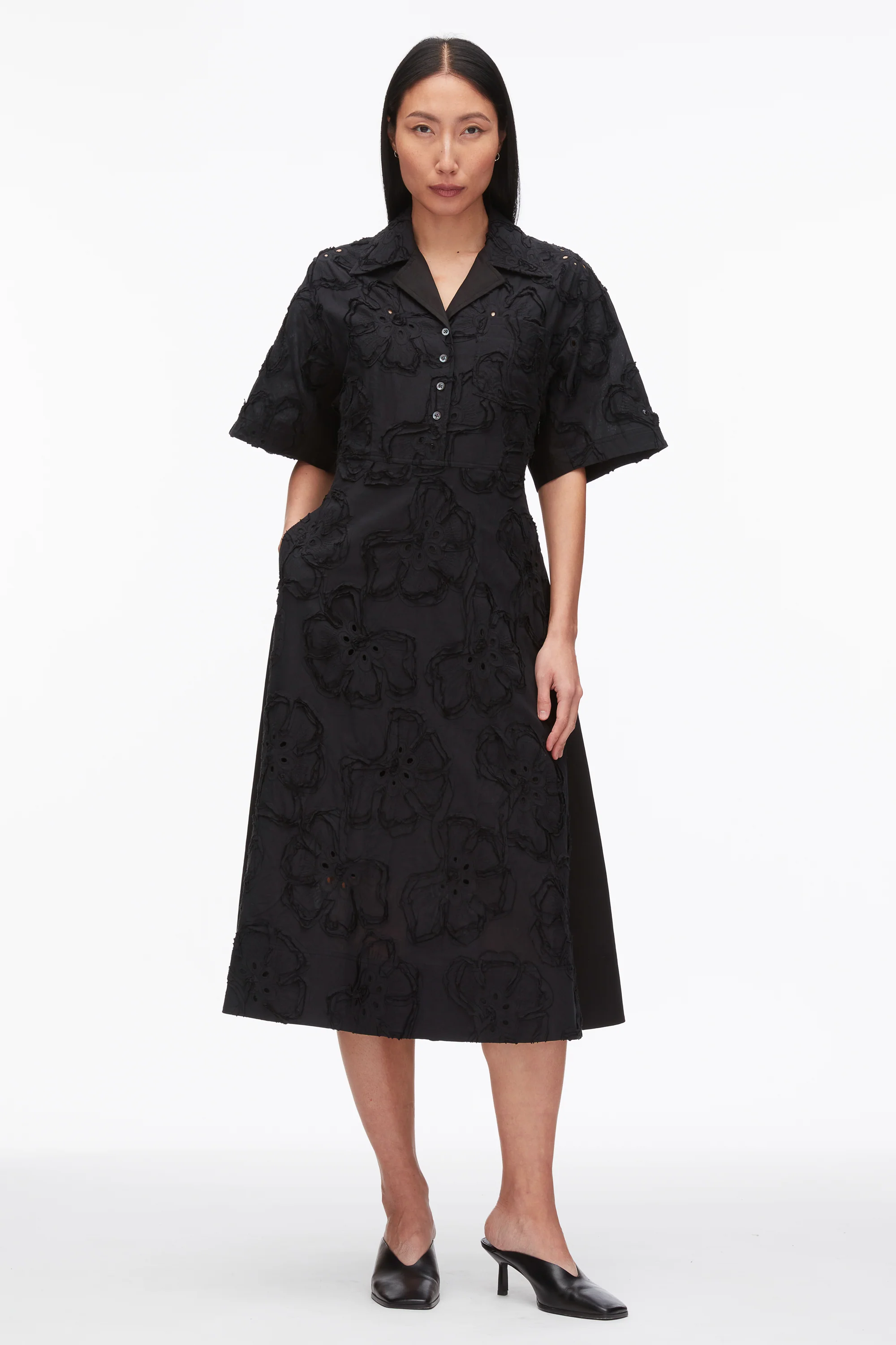 Embroidered Midi Shirt Dress - Image 8