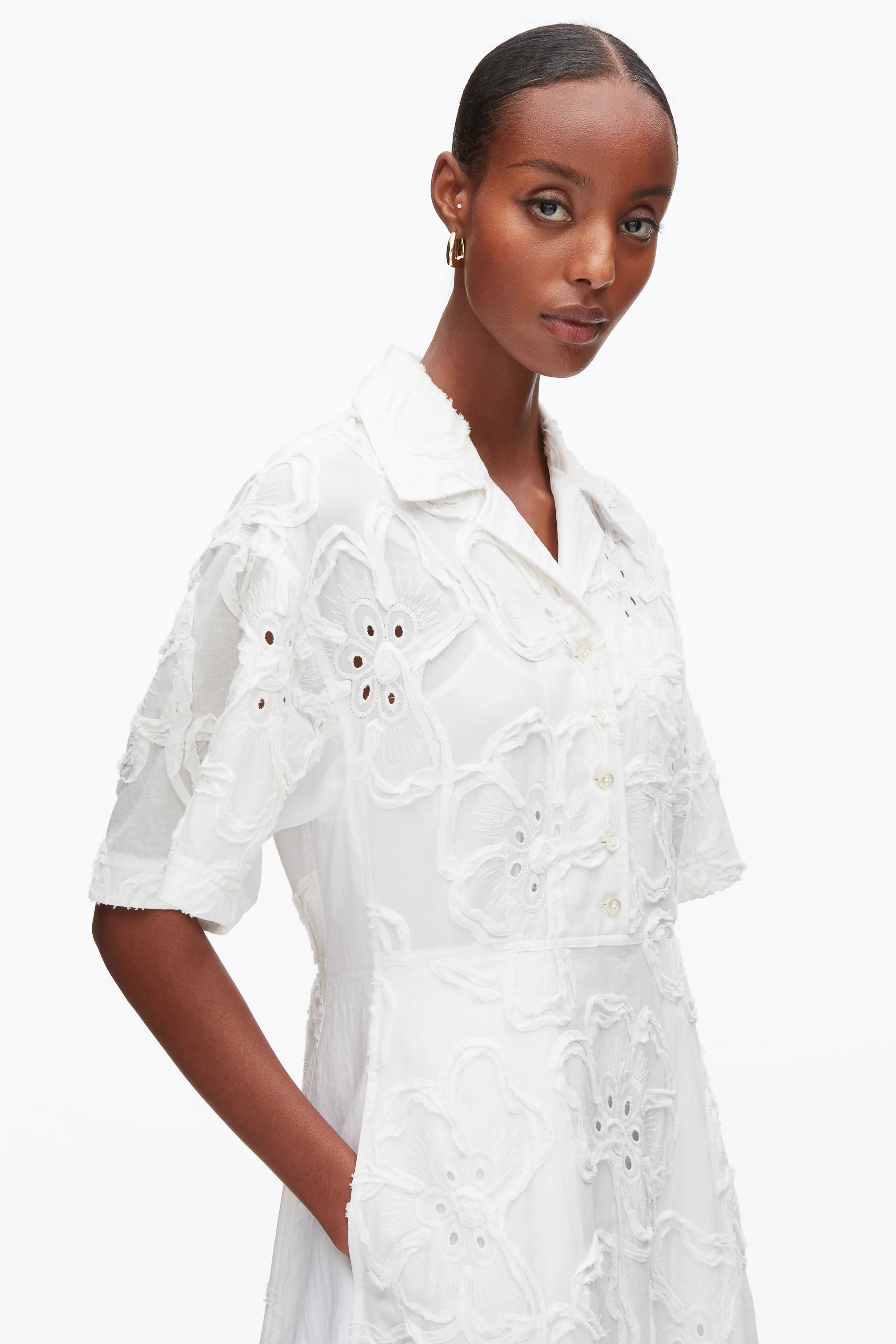 Embroidered Midi Shirt Dress - Image 5