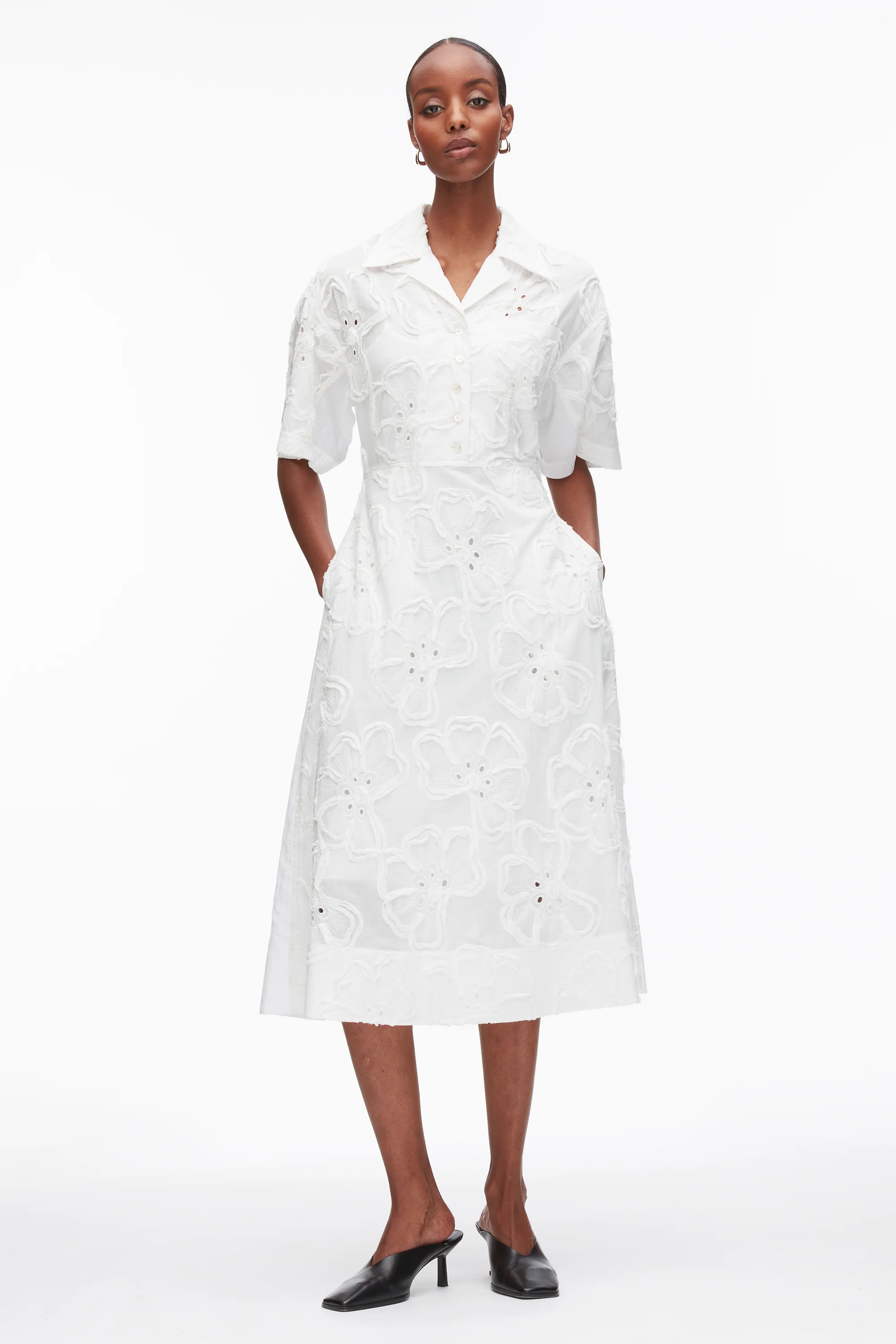 Embroidered Midi Shirt Dress