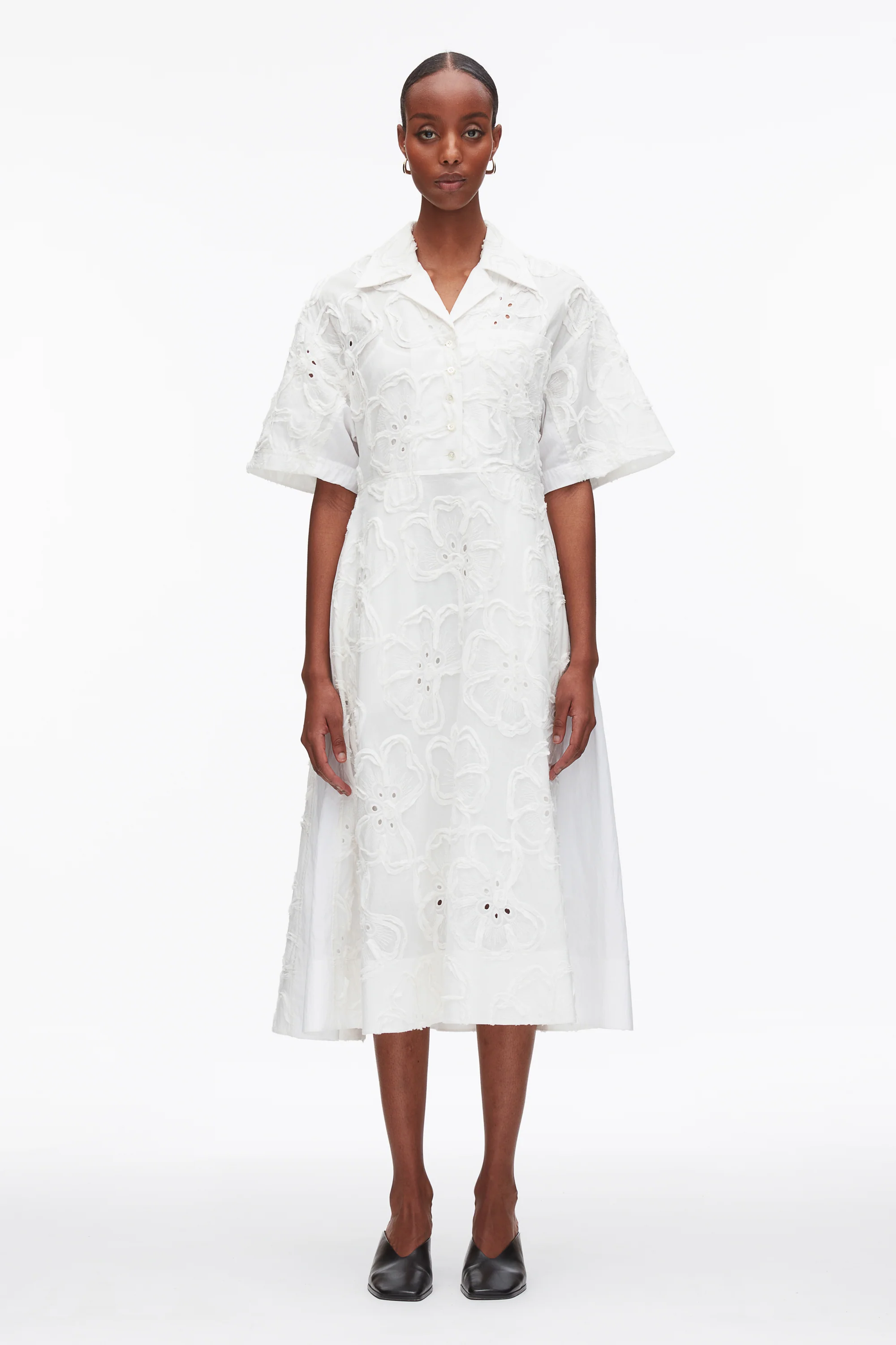 Embroidered Midi Shirt Dress - Image 2