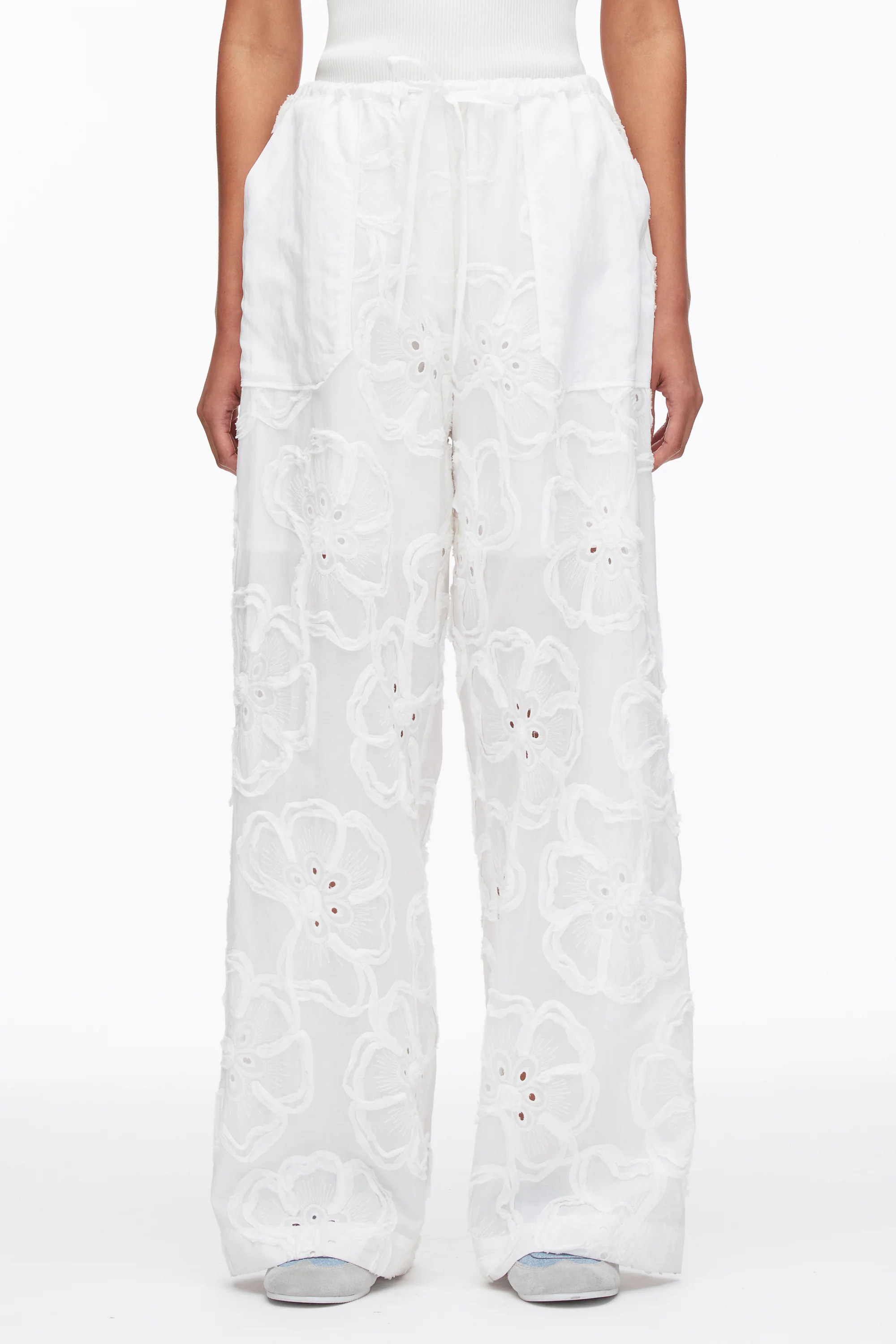 Embroidered Straight Leg Pull On Pants - Image 3