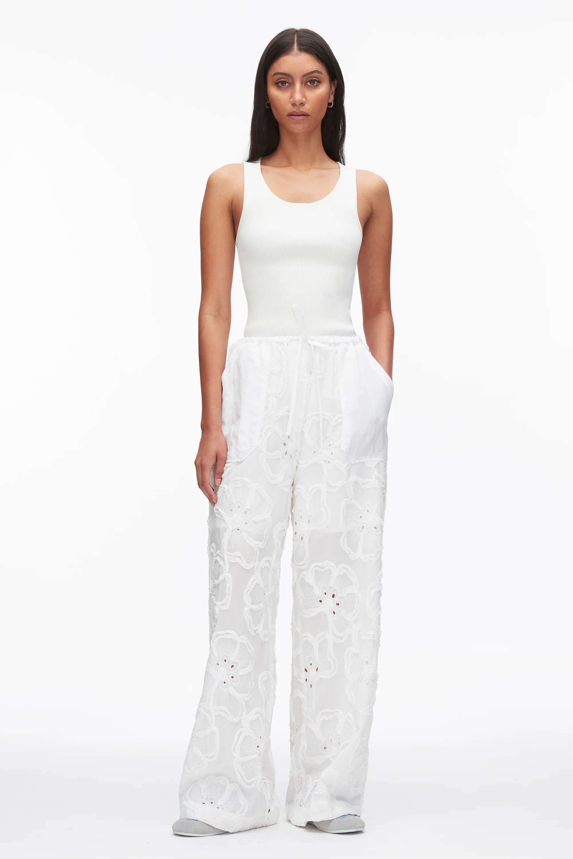 Embroidered Straight Leg Pull On Pants