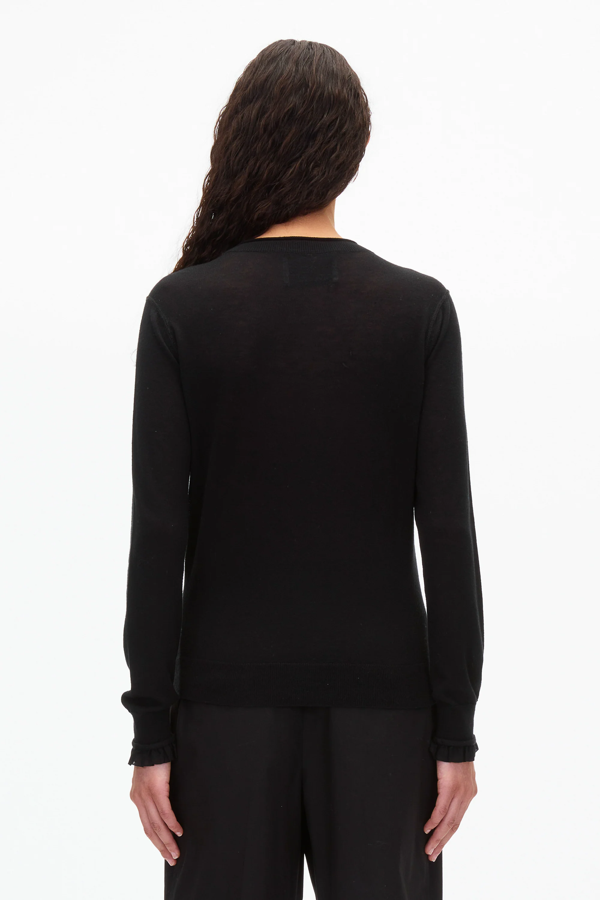 Layered Wool Silk Crew Sweater with Chiffon Cuff - Image 14