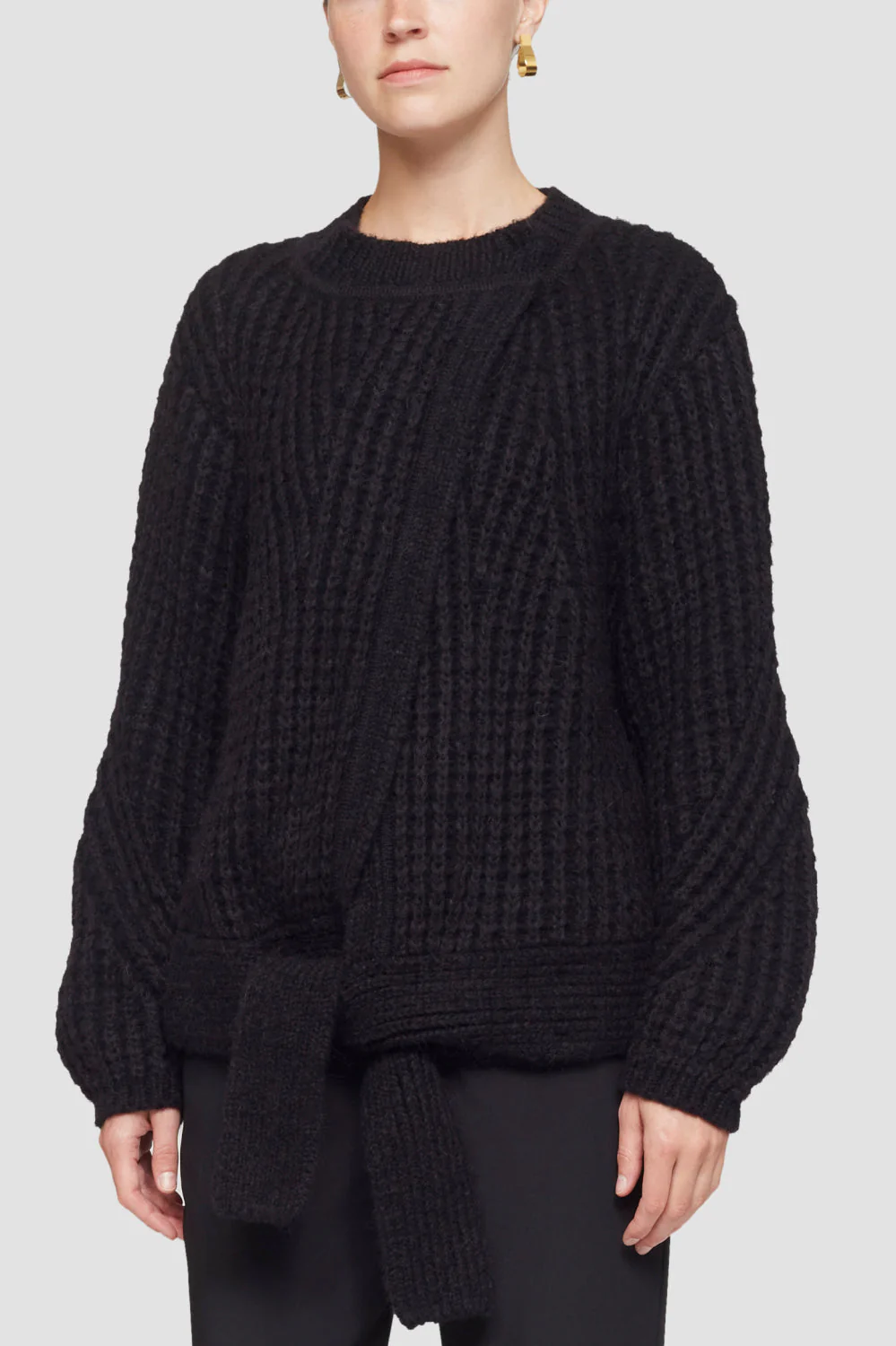 Fisherman Rib Overlap Sweater W Waist Tie - Image 2