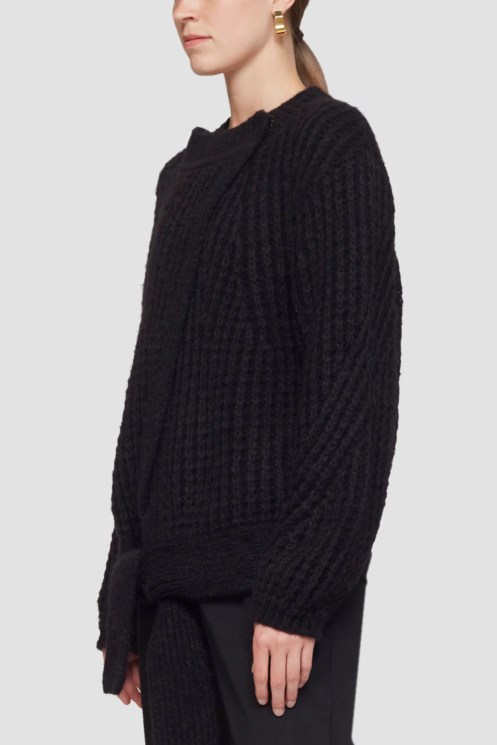 Fisherman Rib Overlap Sweater W Waist Tie - Image 3