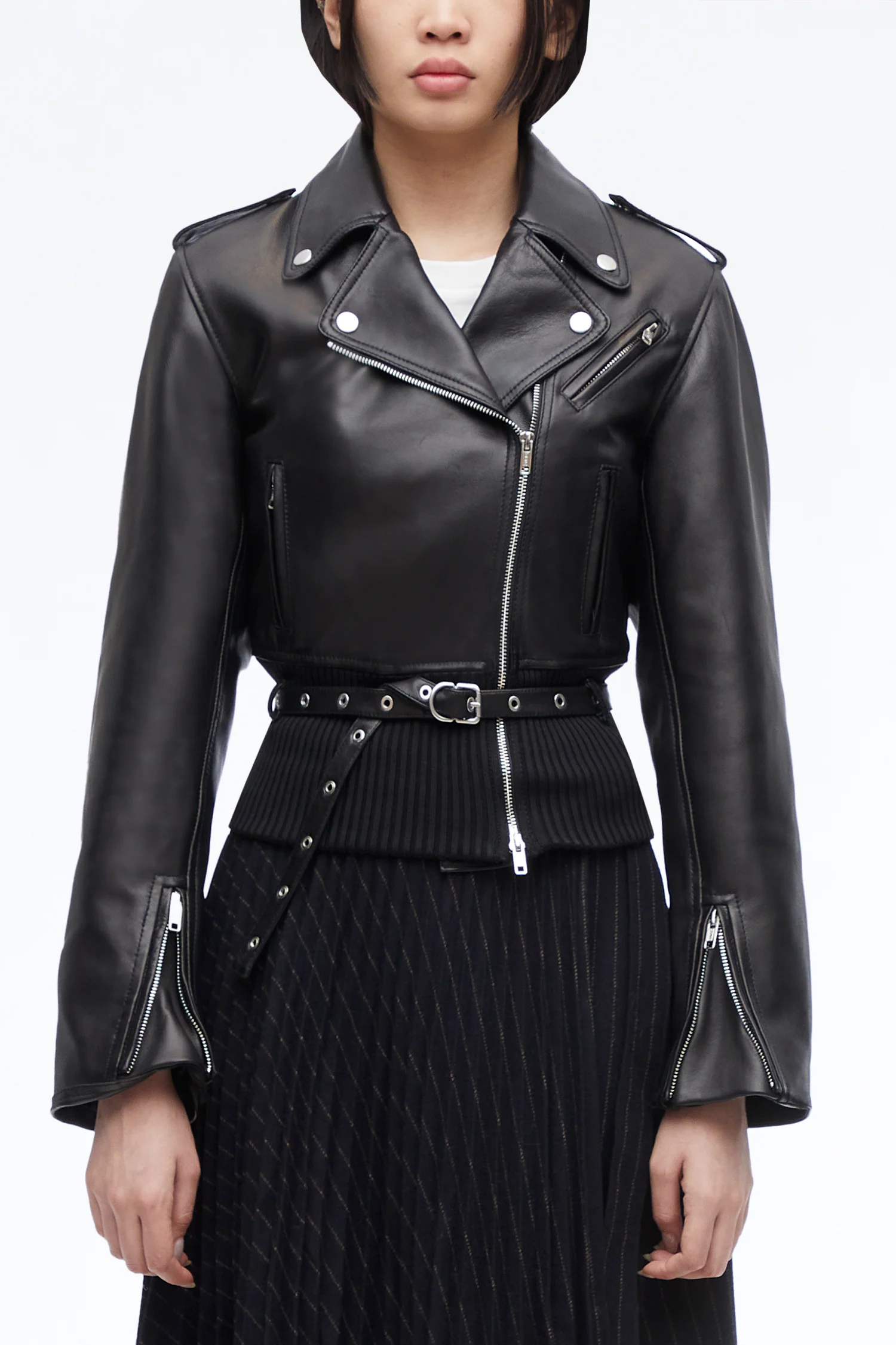 Belted Leather Biker Jacket - Image 6