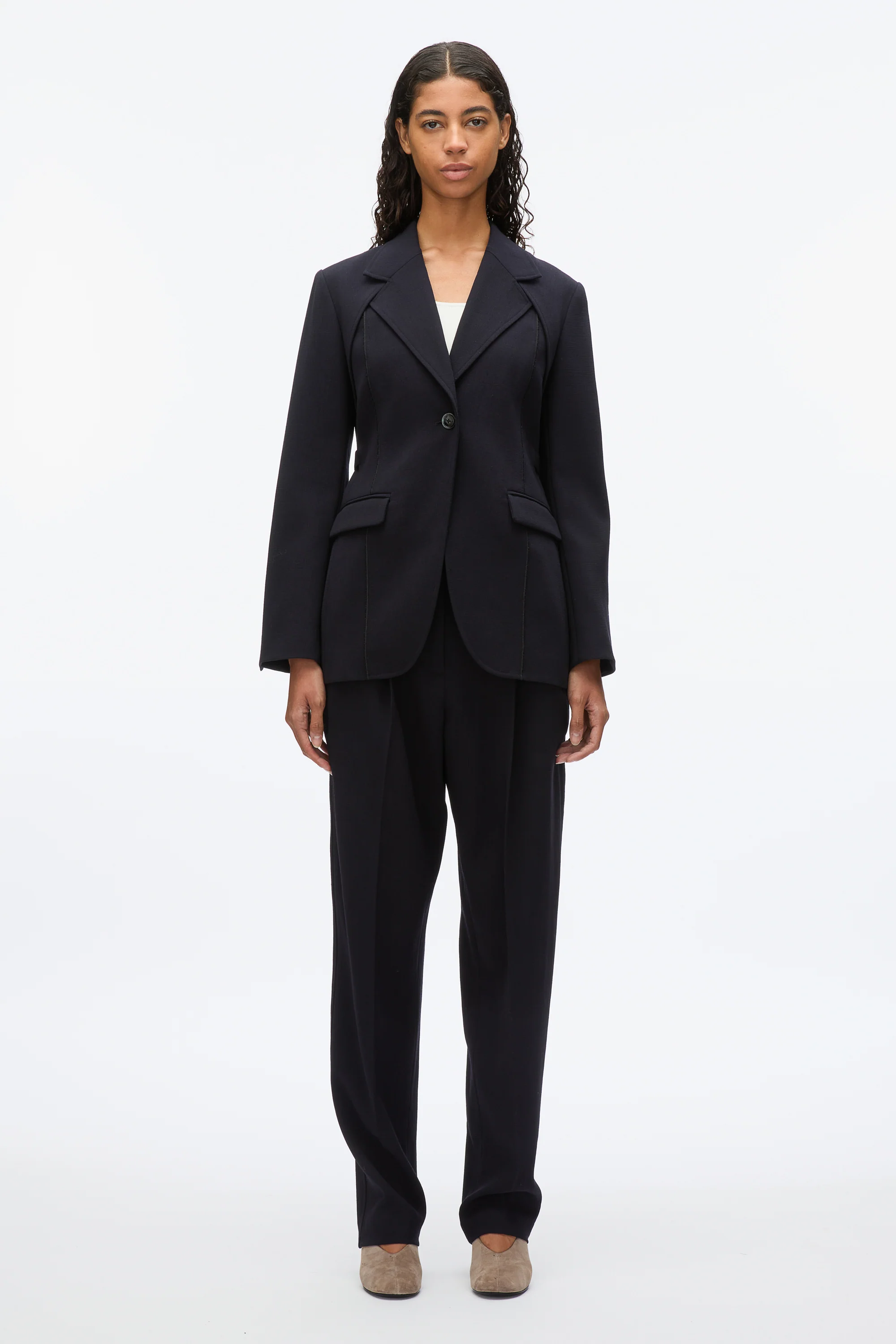 Layered Blazer with Tie Belt - Image 2
