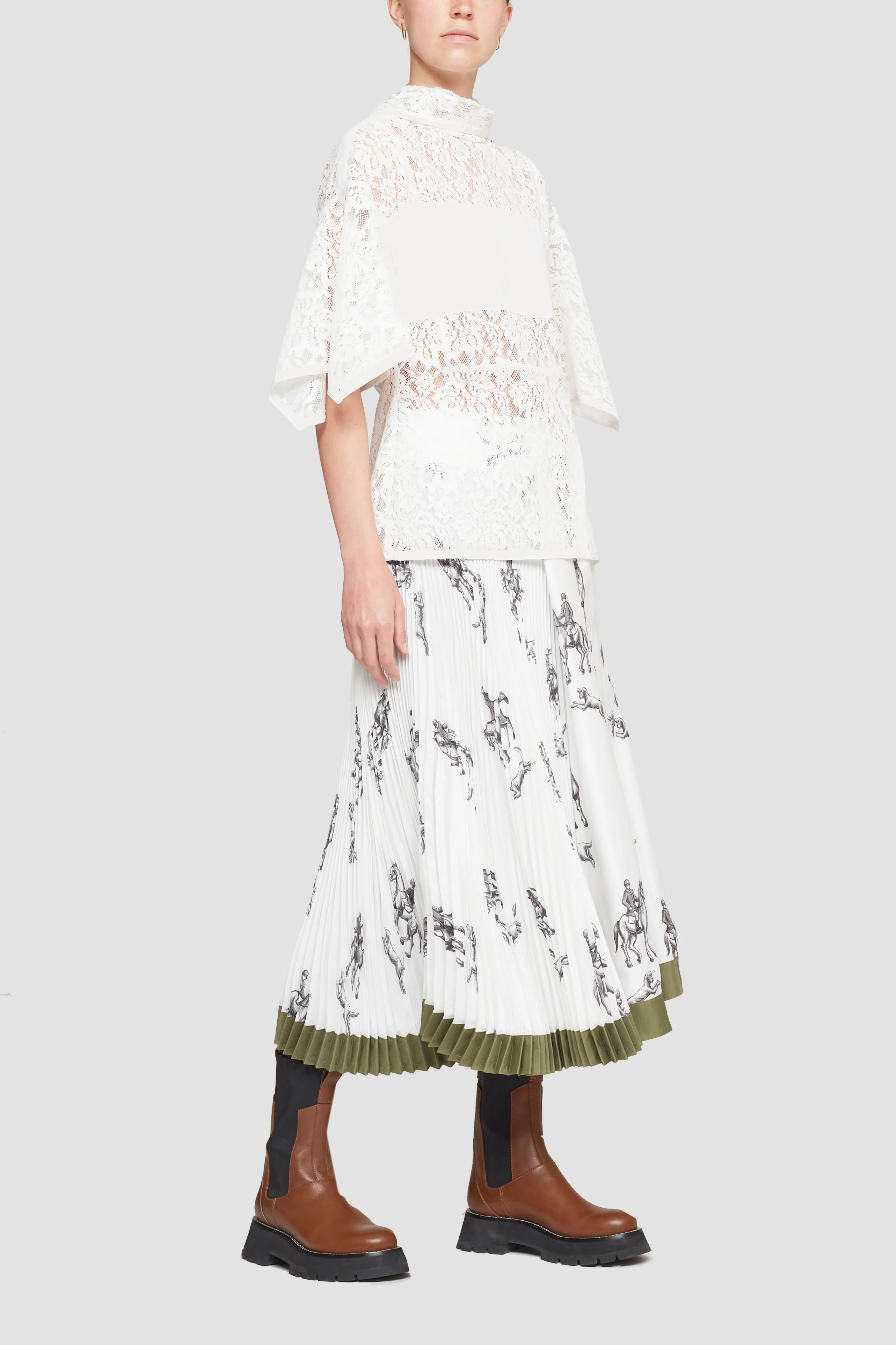 Flocked Lace Petal Sleeve Blouse