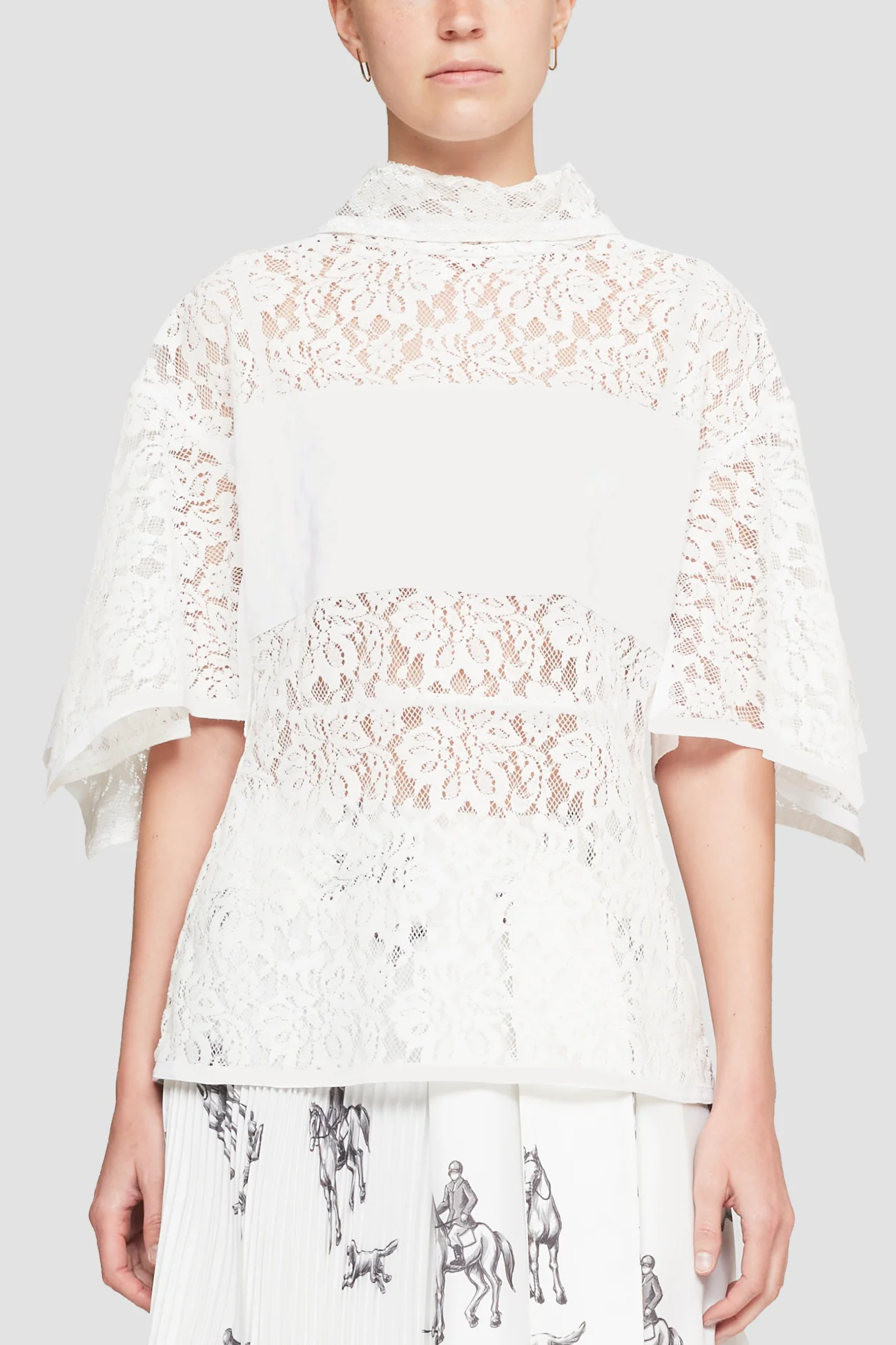 Flocked Lace Petal Sleeve Blouse - Image 2