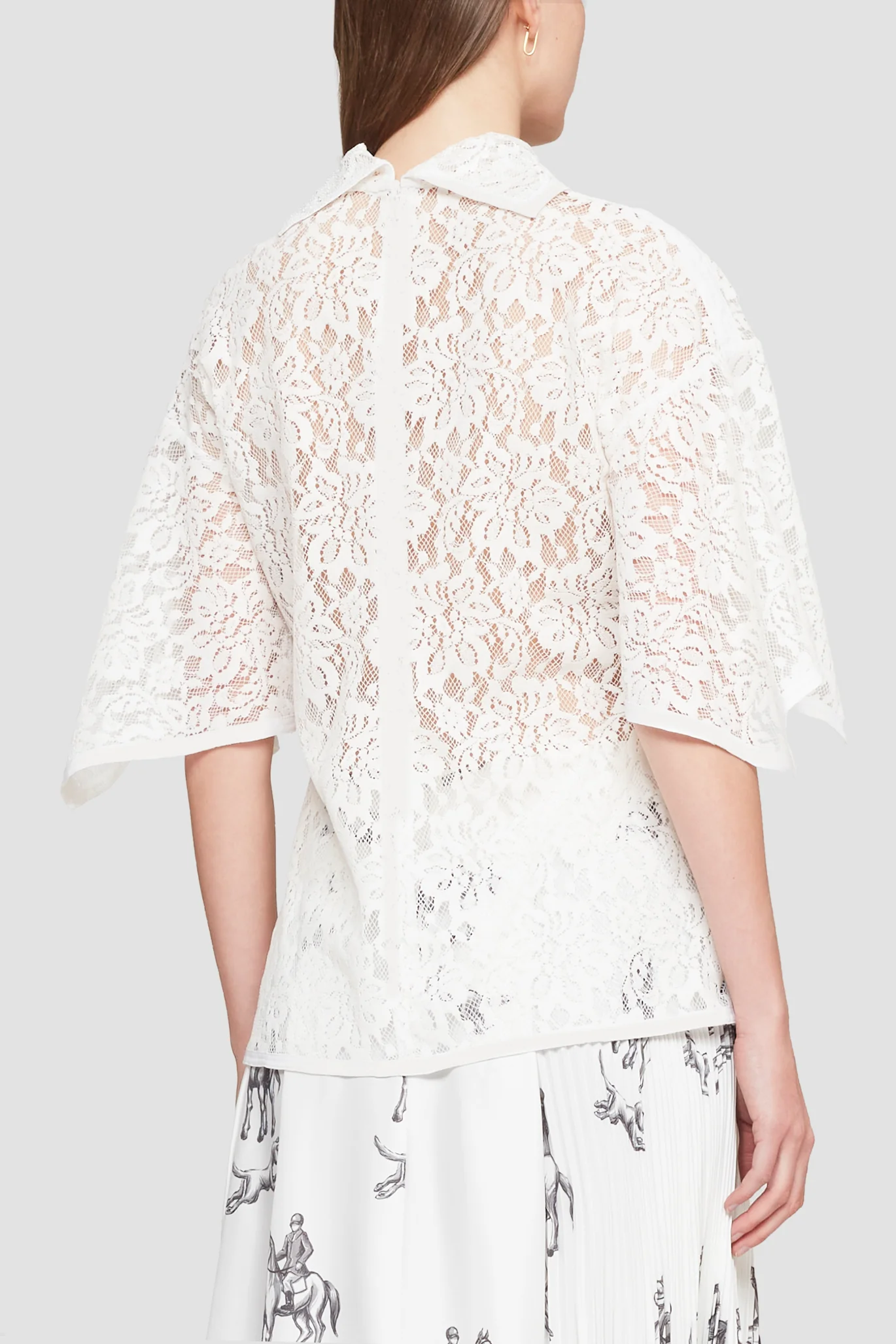 Flocked Lace Petal Sleeve Blouse - Image 3