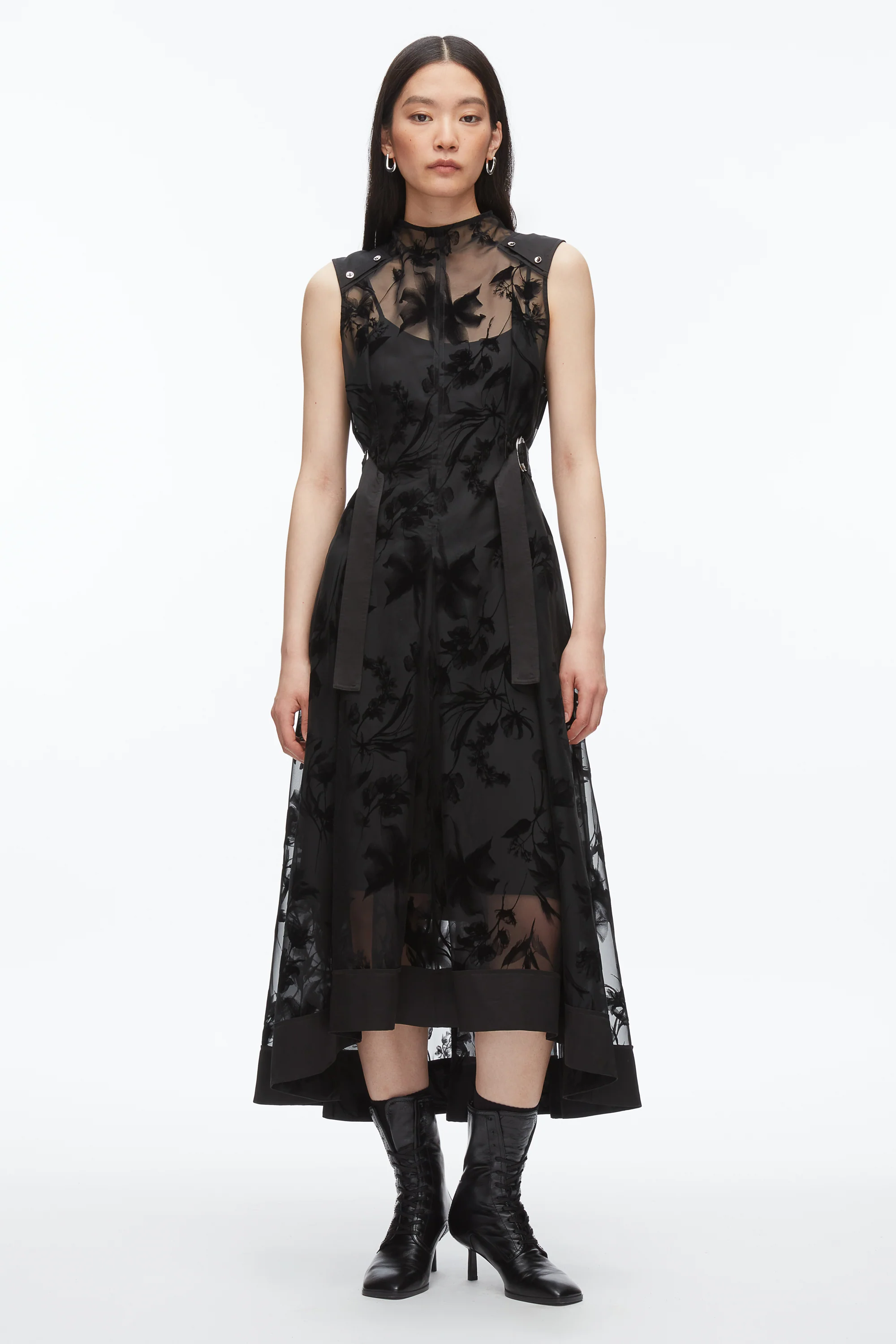 Flocked Organza Midi Dress