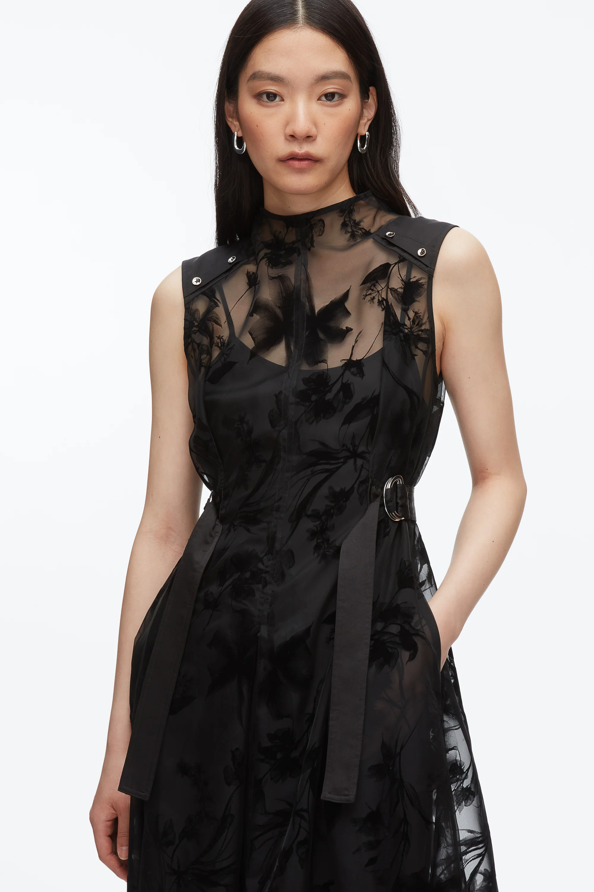 Flocked Organza Midi Dress - Image 2