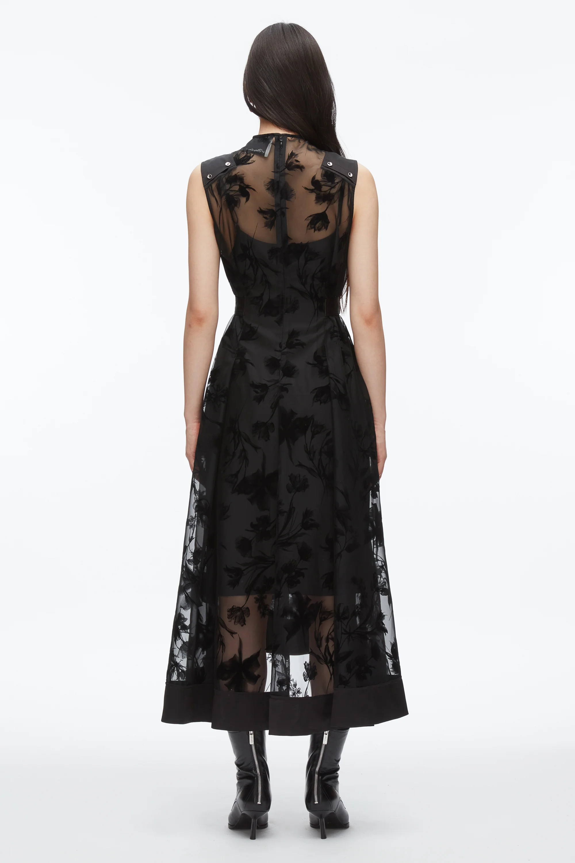 Flocked Organza Midi Dress - Image 5