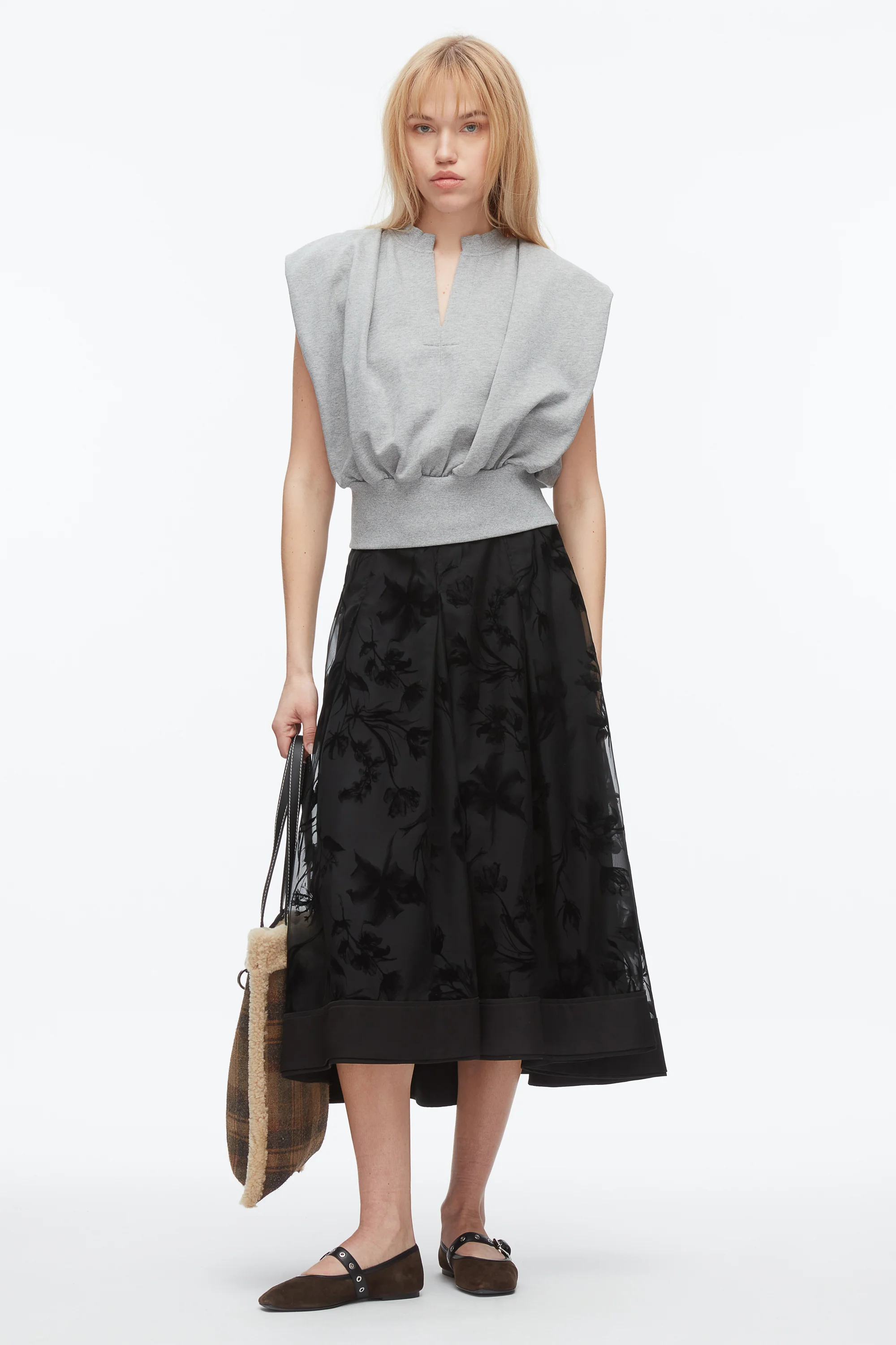 Flocked Organza Midi Skirt