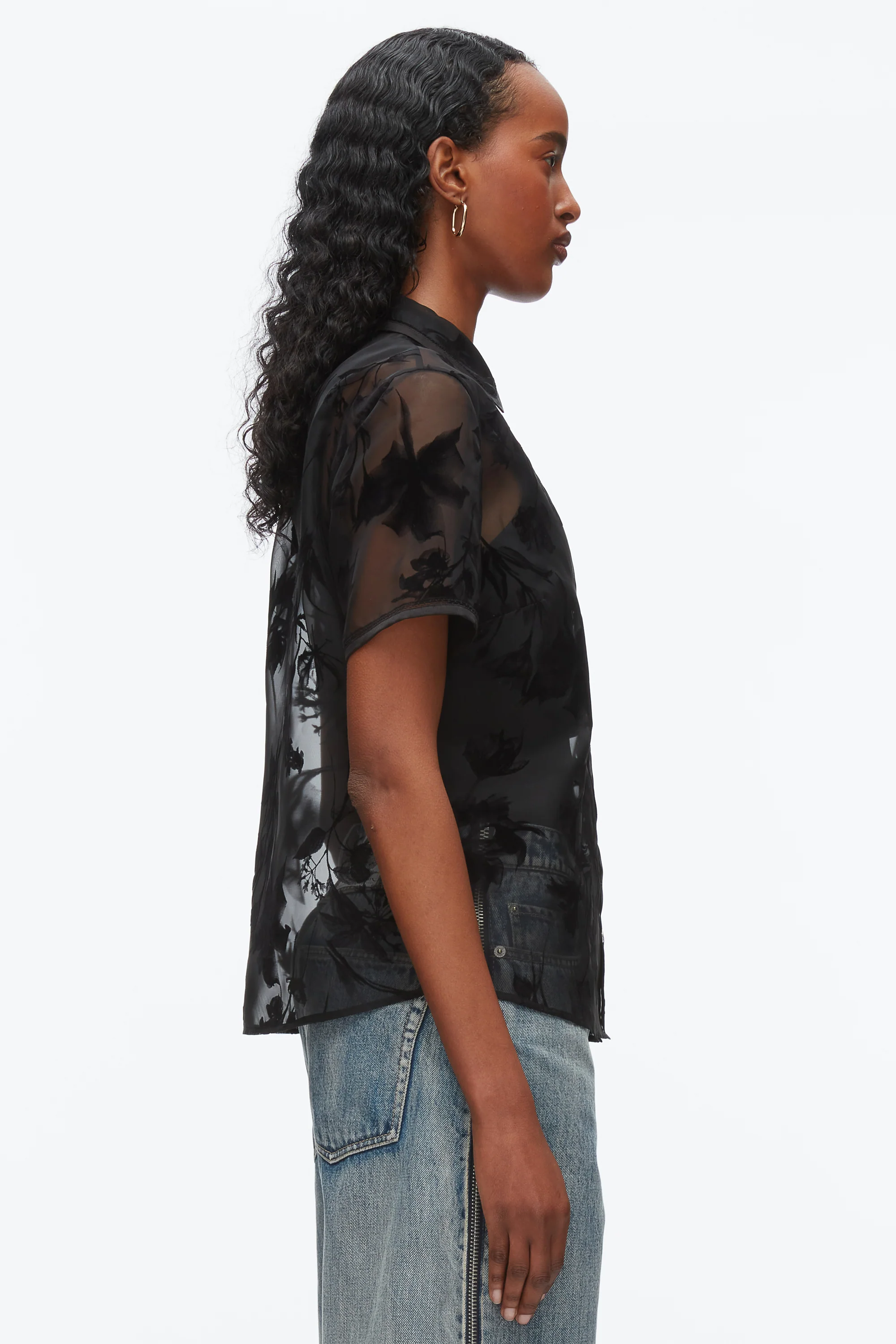 Flocked Organza Short Sleeve Shirt - Image 5
